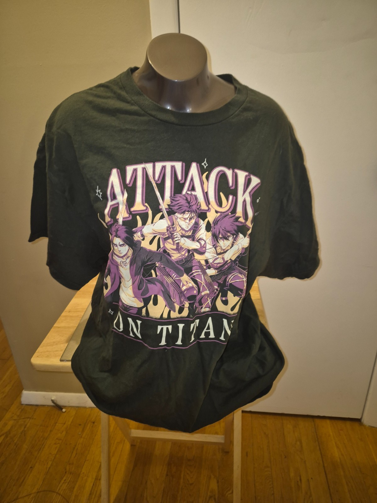 Green Attack on Titan Final Season Tee Shirt with Purple Graphic Size XL
