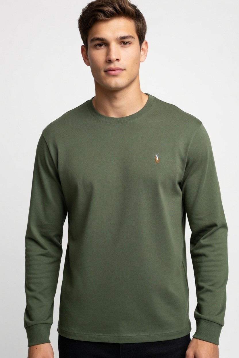 Polo Ralph Lauren Long Sleeve T-Shirt Mens Crew Neck Classic Olive Multi LT
