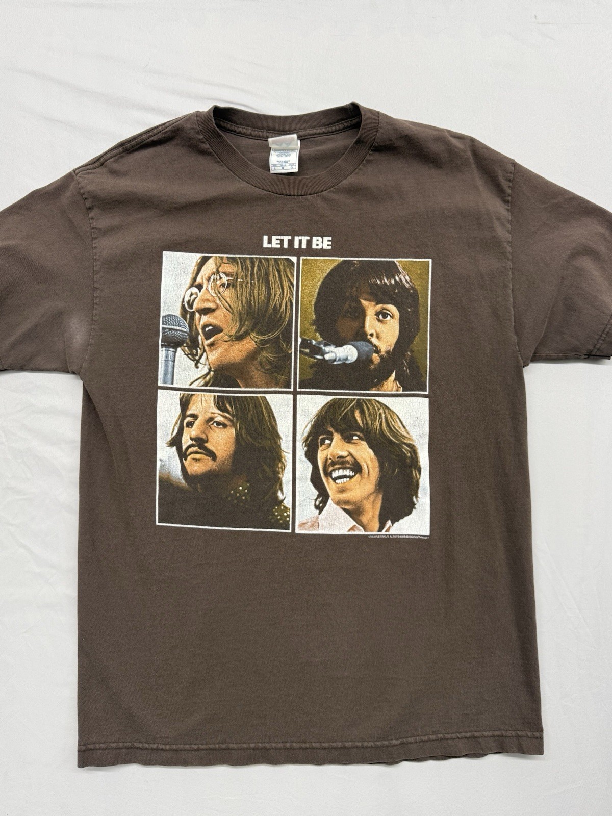 Vintage Beatles Let It Be Band T-Shirt Brown Men’s L AAA Tag Y2K