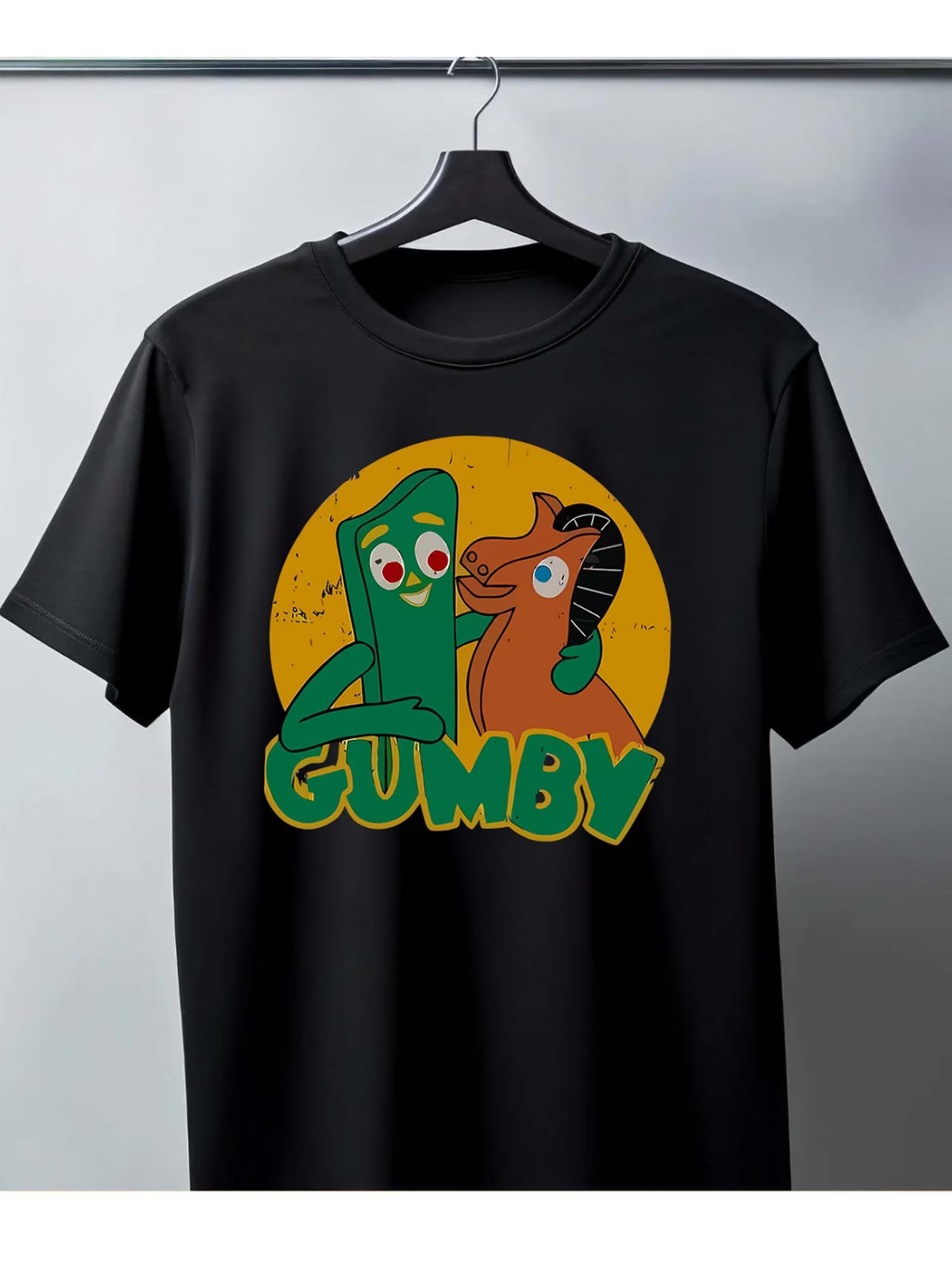 Men’s Pure – Cotton Black T – shirt: “Nostalgic Gumby and Pokey” Design