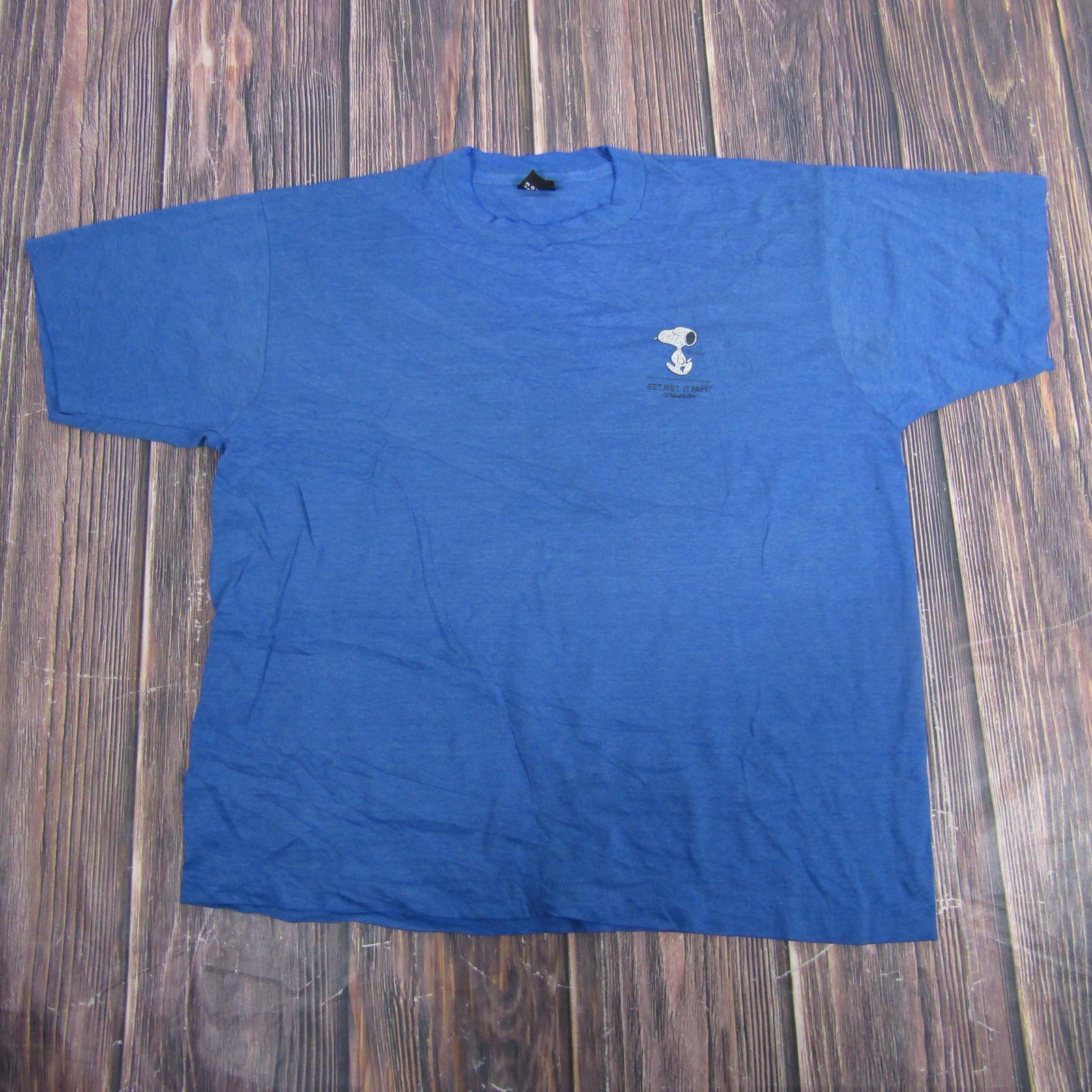 Vintage Snoopy Shirt Mens XL Blue MetLife Get Met It Pays Single Stitch 90s