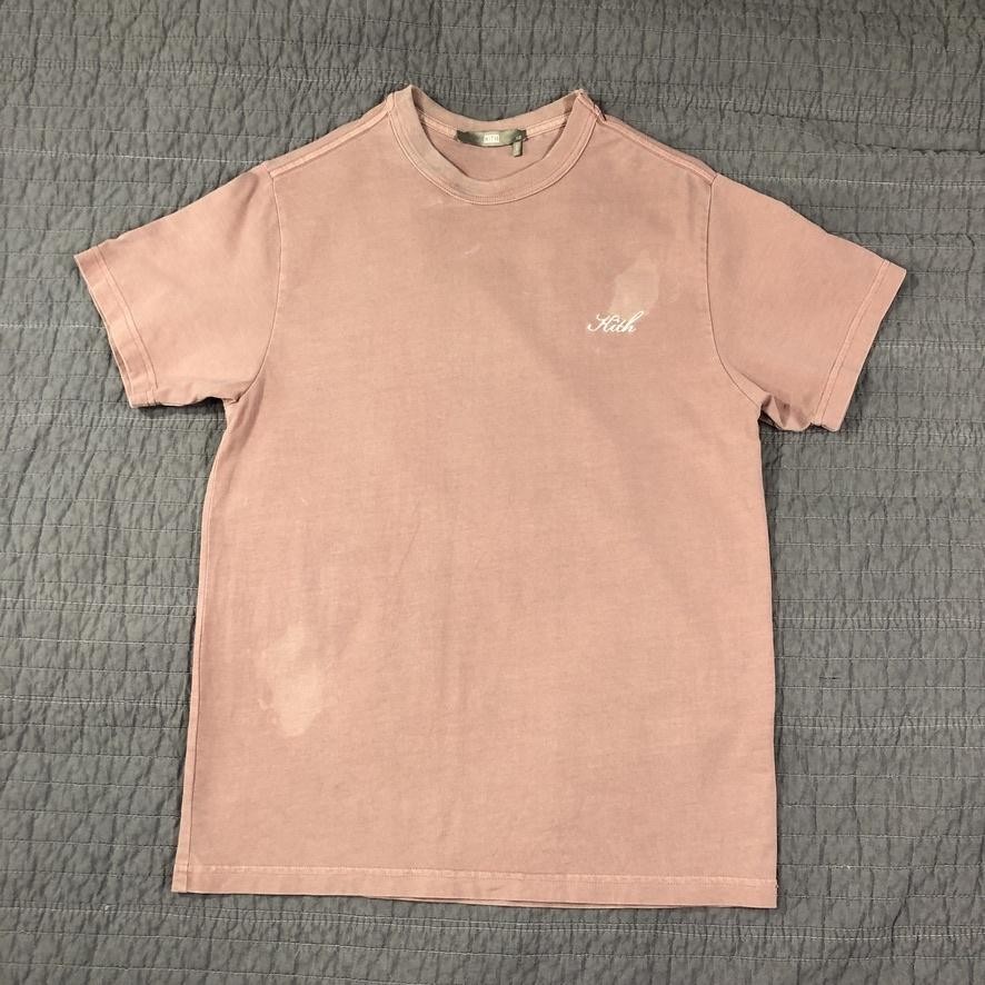 Kith Shirt Men XS Pink Script Logo Embroidered Tee Crewneck Distressed Patina