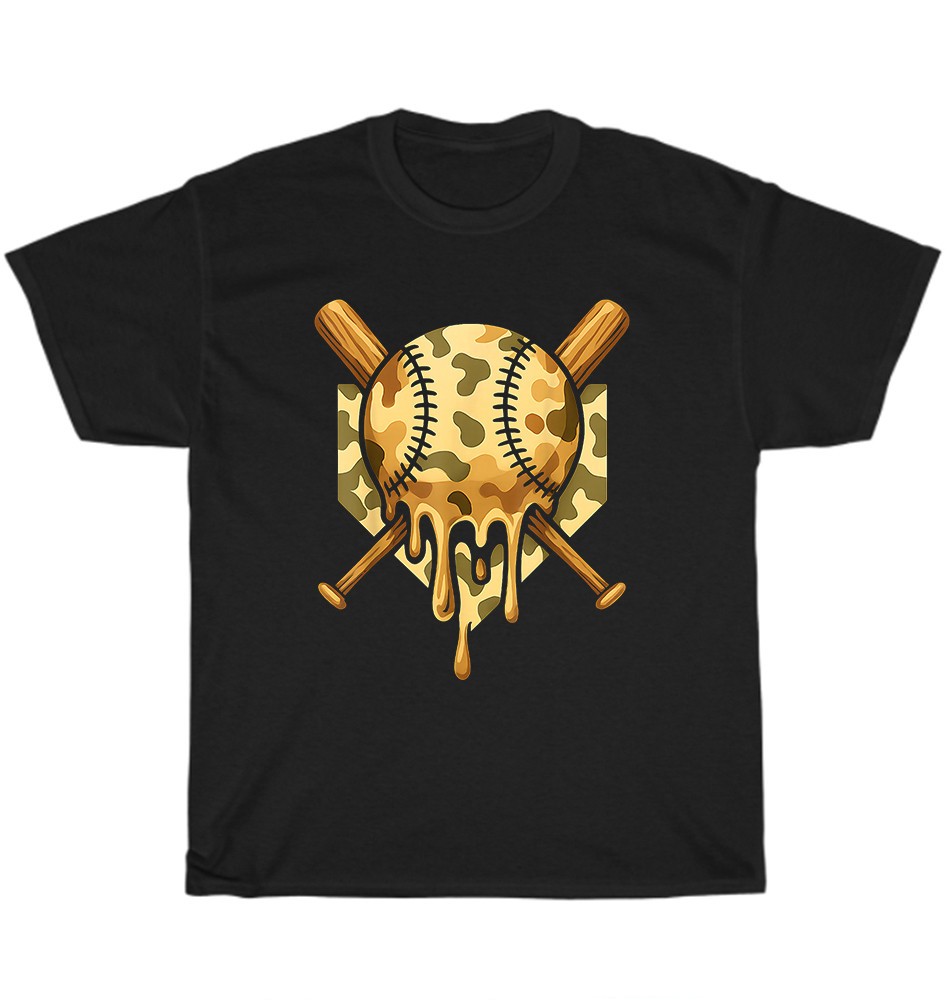 Camo Baseball Drip Boys Ice Cream Dripping Baseball Player Sport Lover T-Shirt
