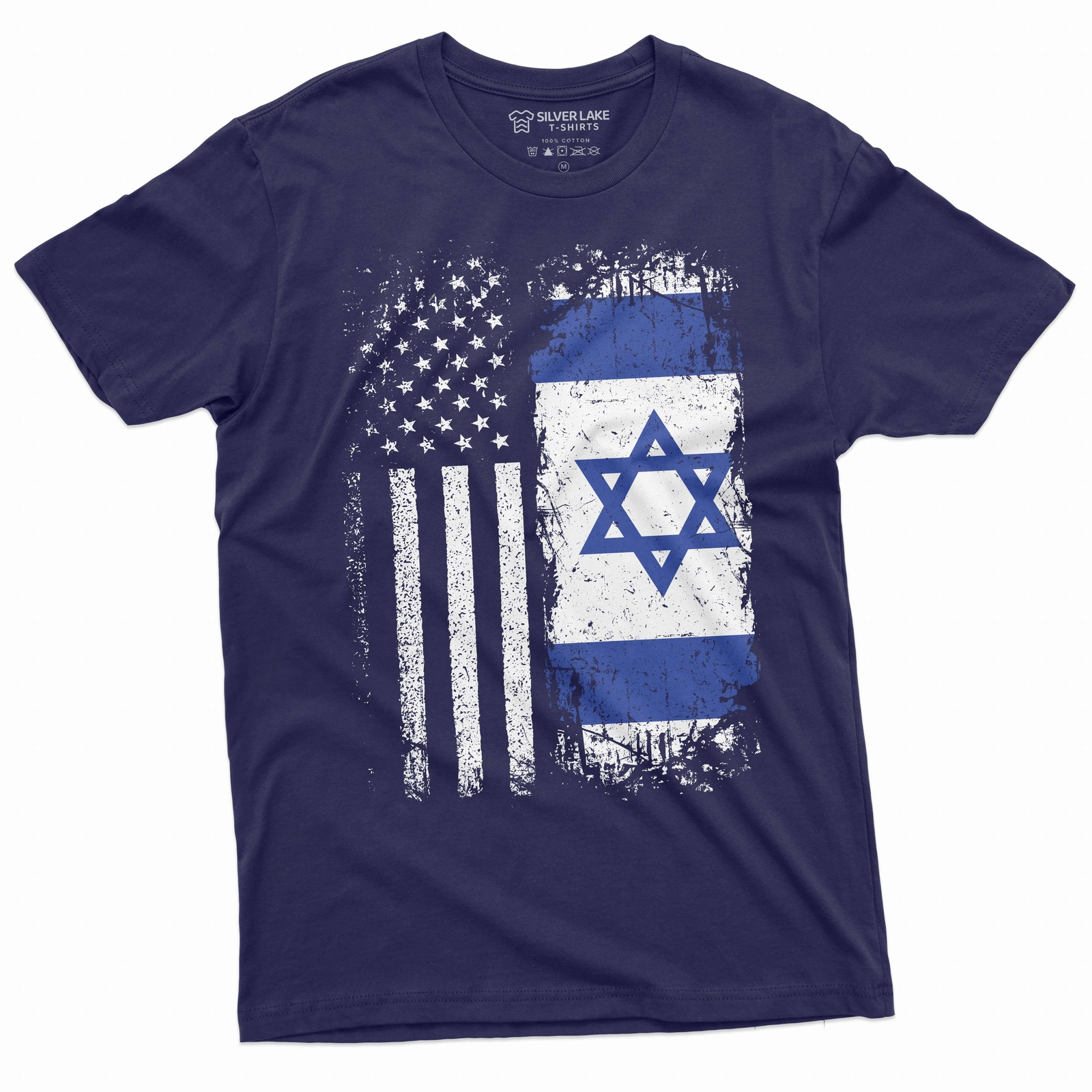 Men’s Israel USA T-shirt support Israel IDF Flag coat of arms Israeli army tee