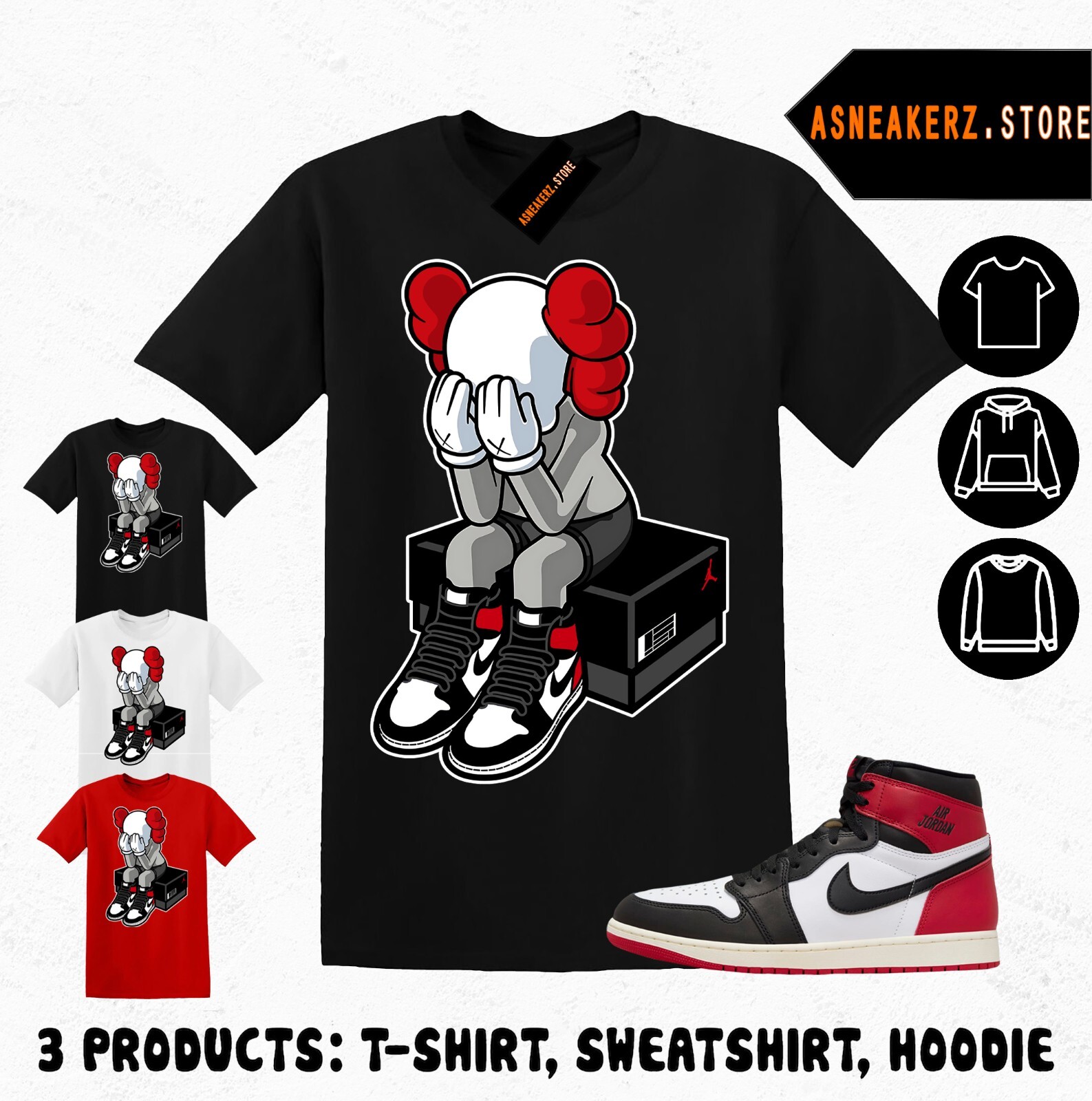 Shirt Matching AJ 1 High OG Black Toe Reimagined Match Sneaker Sneakerhead Kaws