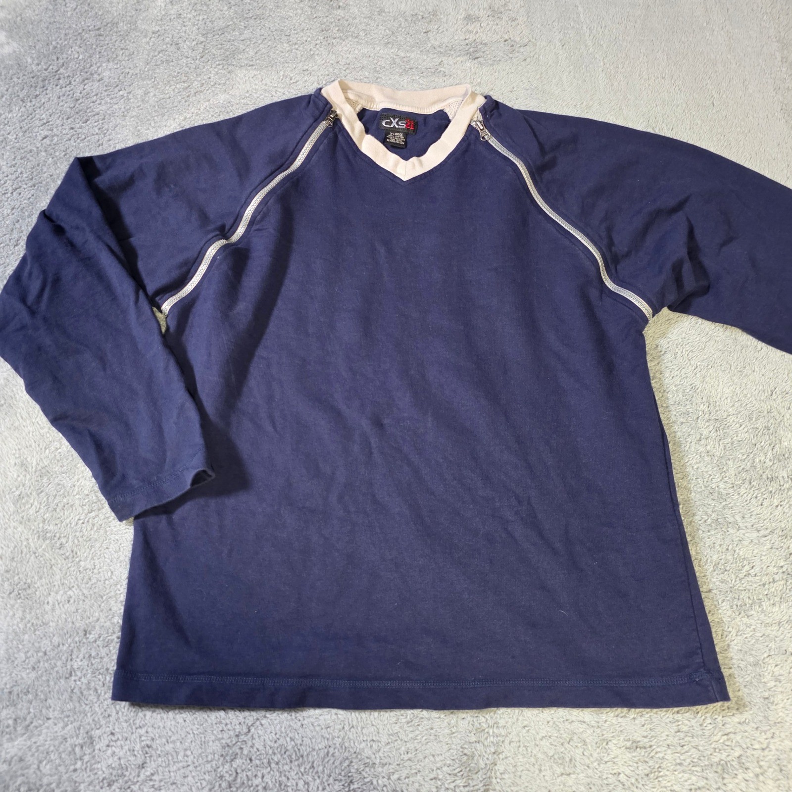 CXS21 Mens XL Long Sleeve Pullover Navy Blue Dual Zipper Mesh Shoulder Raglan