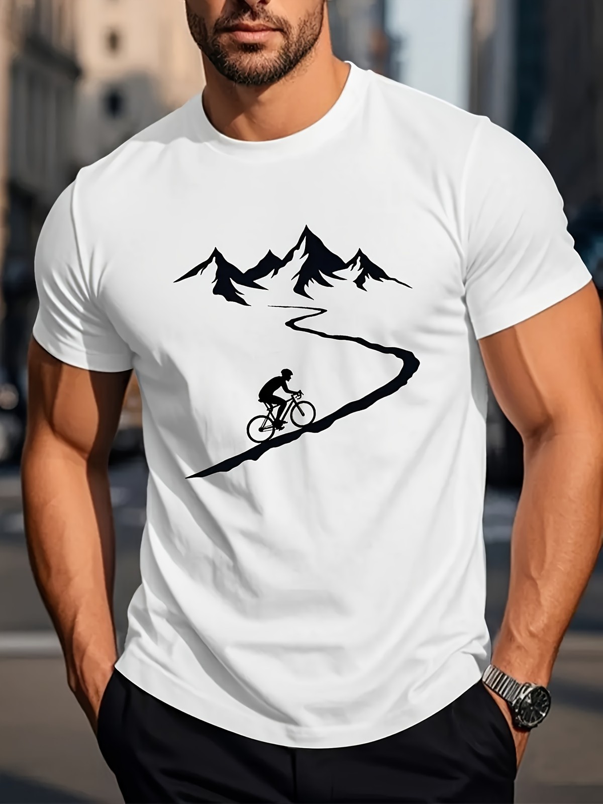 Men’S Casual Fashion Short-Sleeve Shirt with a Round Neck Patterned T-Shirt