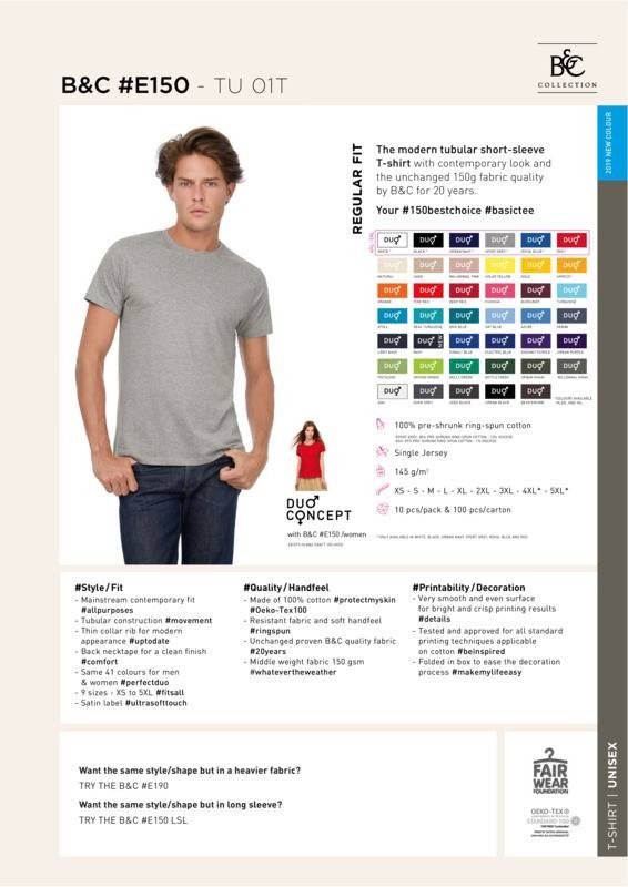 B&C Collection B&C #E150 TU01T – Resistant fabric and soft hand feel (B)