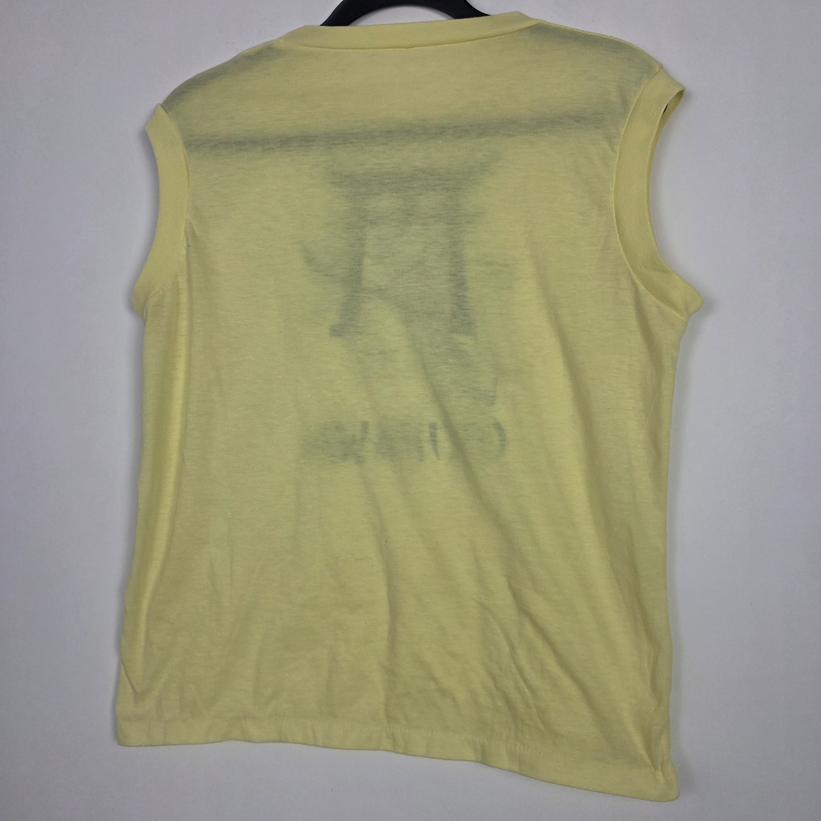 Vintage 70s Okinawa Japan Paper Thin Military Mens Small Sleeveless Yellow Shirt