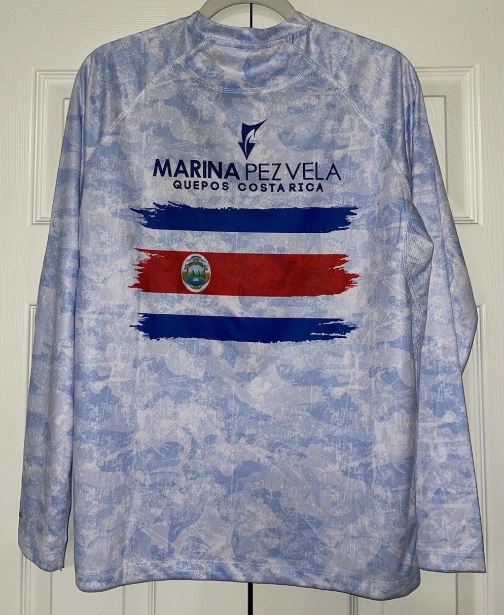 Marina Pez Vela BlueFin Fishing Shirt Mens Small Camo UVA/Solar Costa Rica NWT