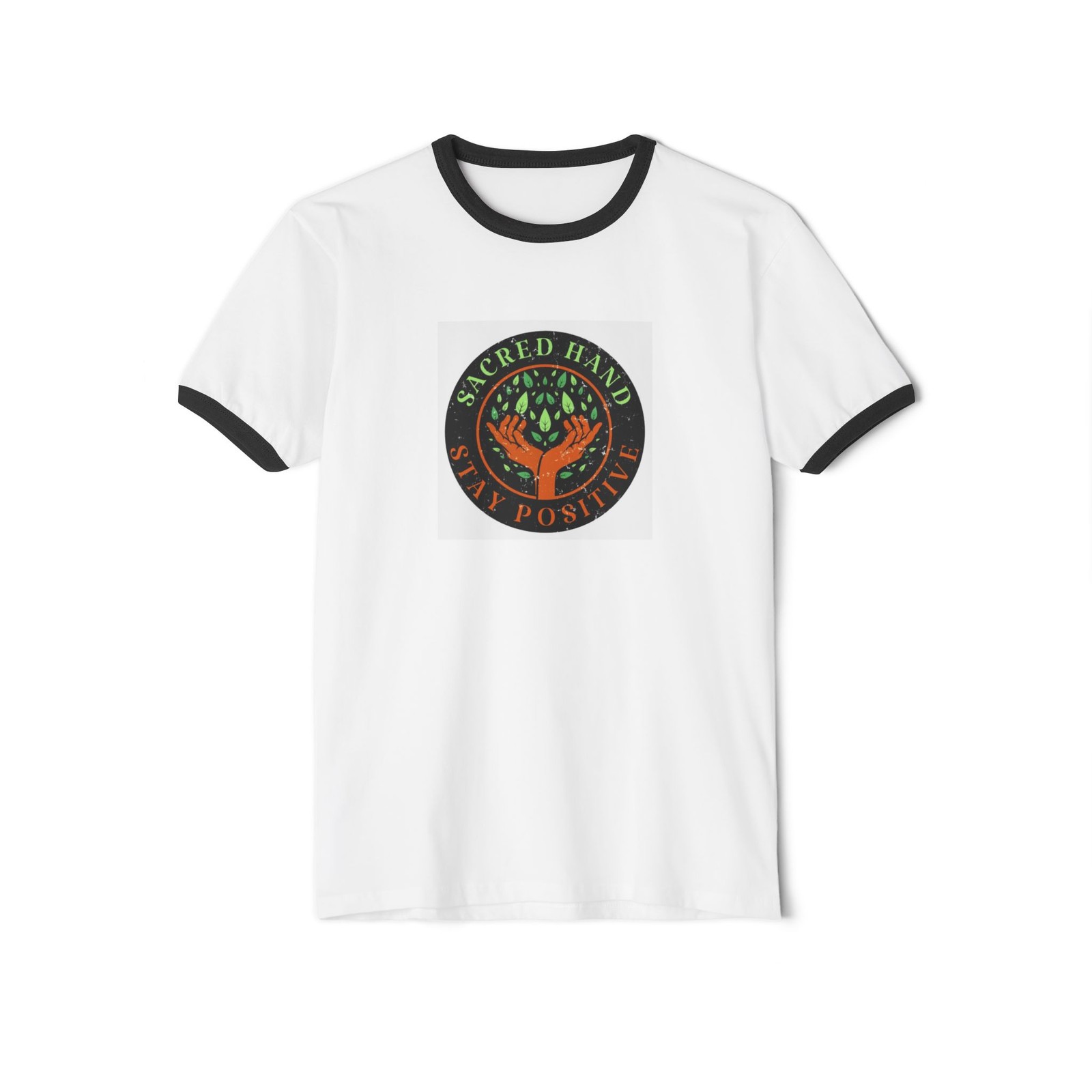 Sacred Hand Positive Vibes Unisex Cotton Ringer T-Shirt, Positive Energy Apparel