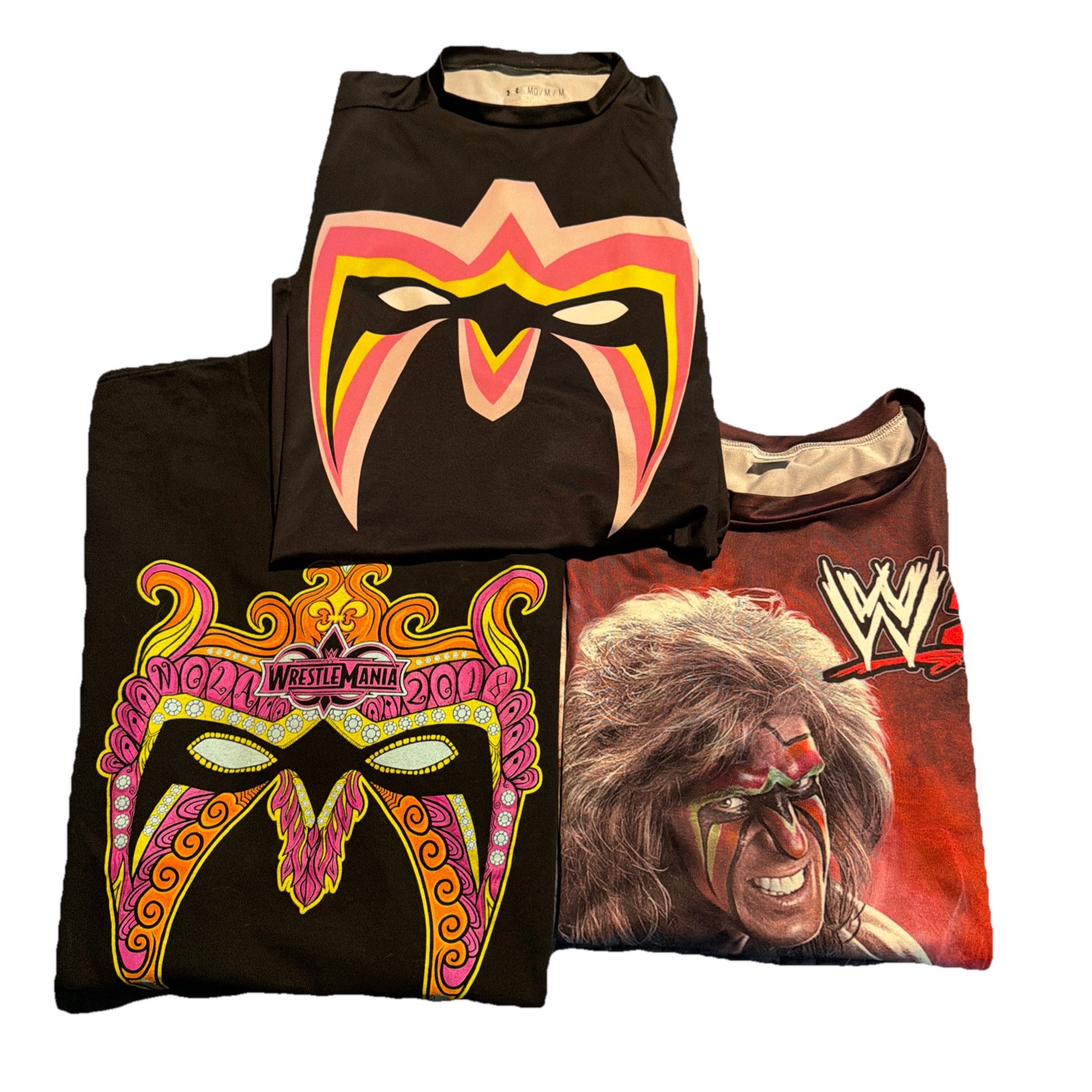 3 WWE Ultimate Warrior Shirts Preowned Size Medium Wrestlemania wwf aew roh wcw