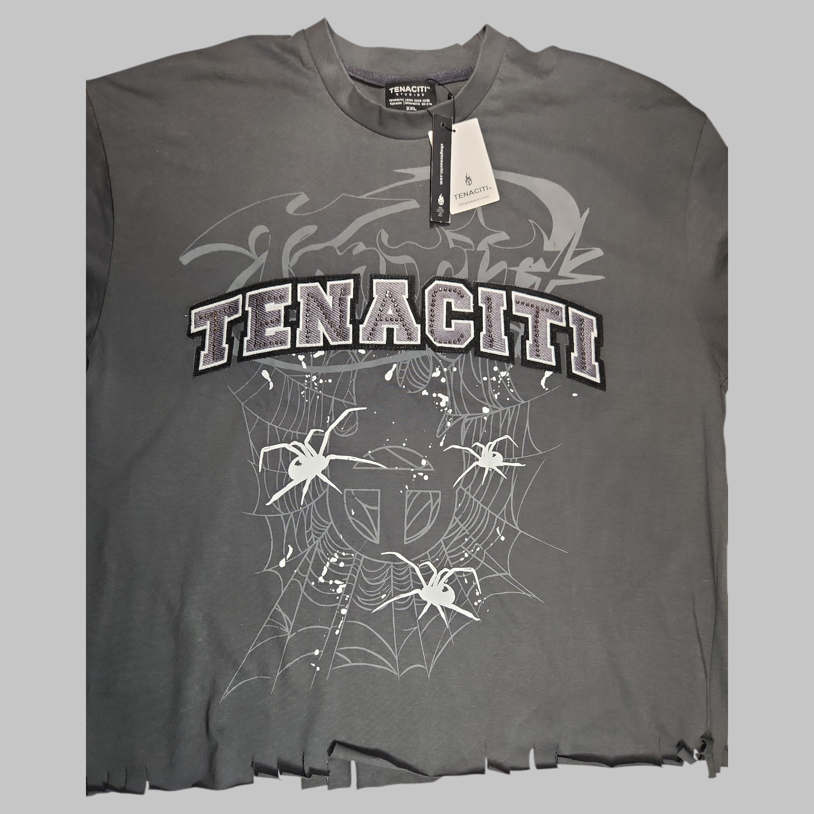 Tenaciti Spider Pearl Cropped Tee NWT Size XXL Y2K