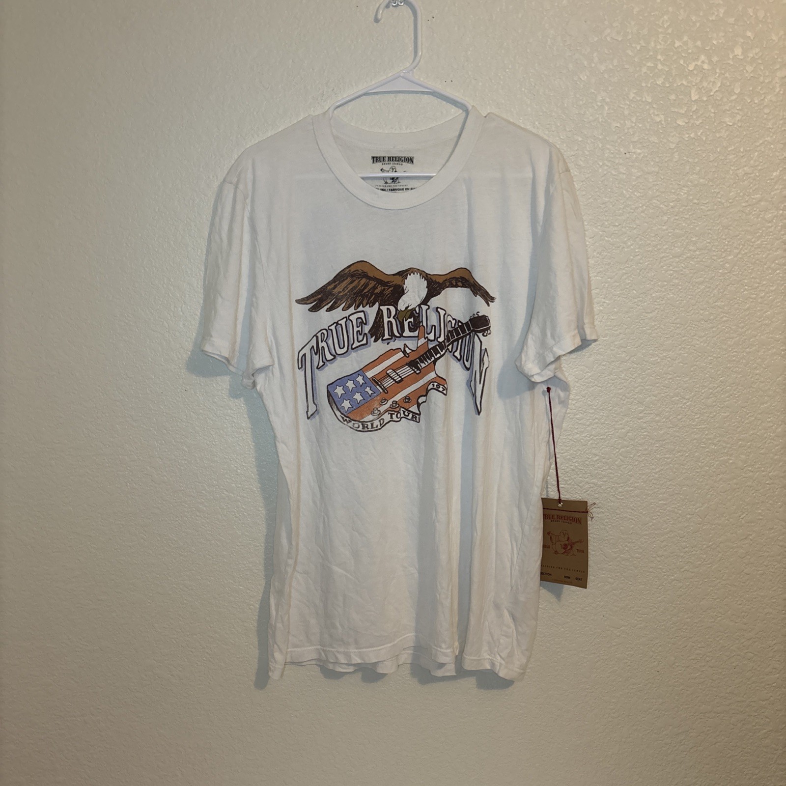 True Religion T Shirt Guitar Bald Eagle World Tour 1971 Rock & Roll Festival XL