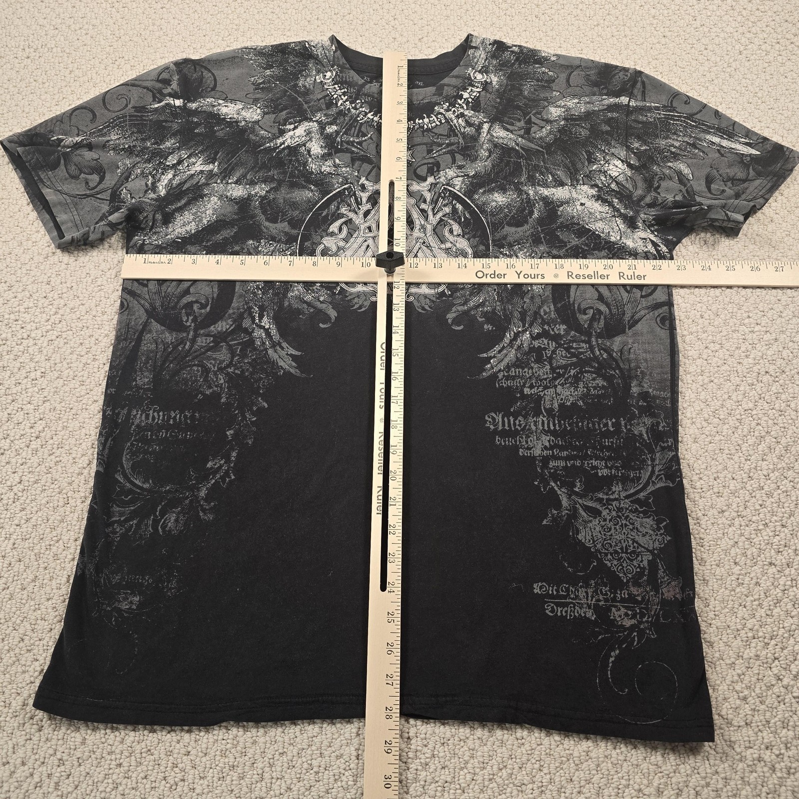 Archaic By Affliction Shirt Mens XL Black Gothic Wings Skull Allover Graphic