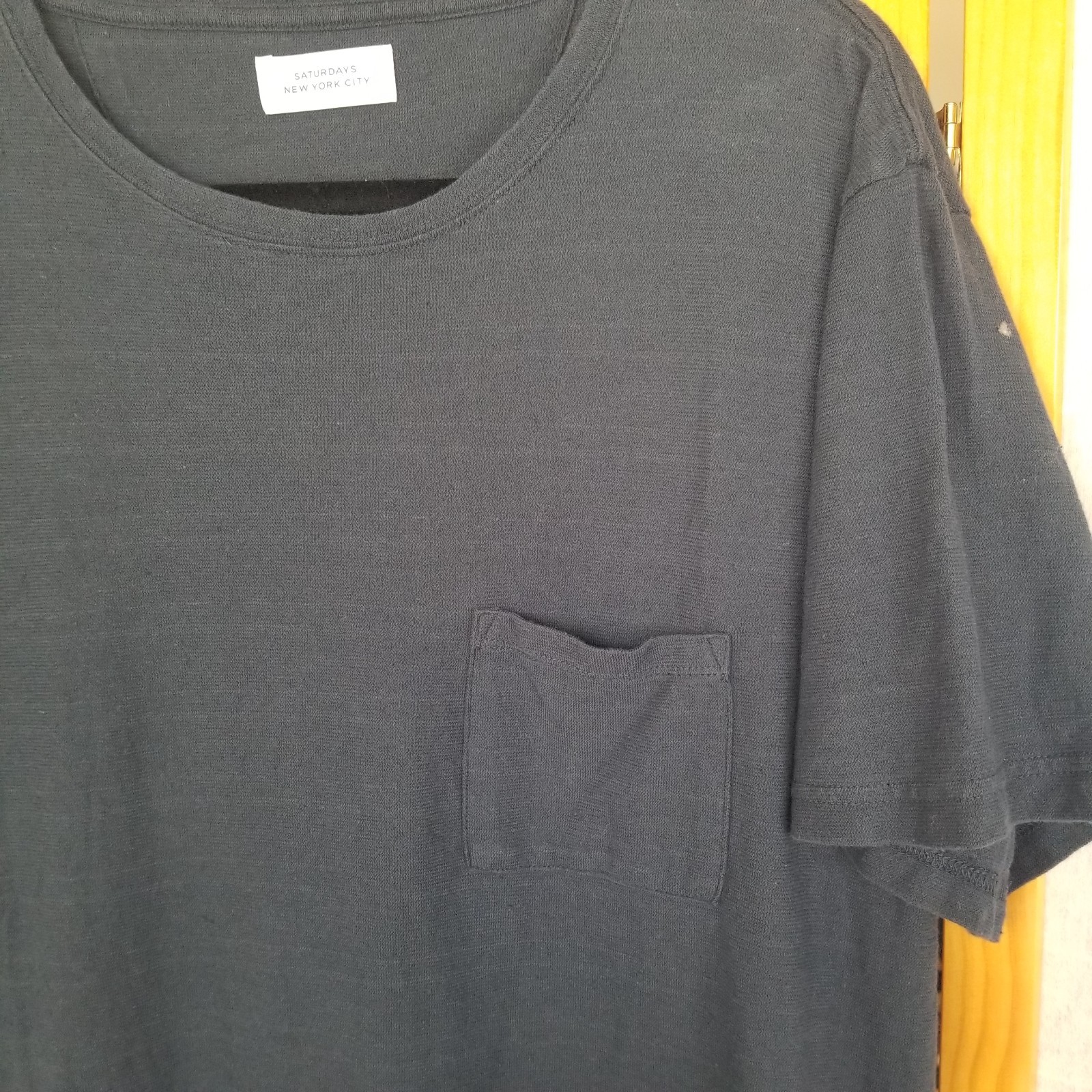 Saturdays NYC T-Shirt Men’s Large Cotton Linen Blend Pocket Dark Blue