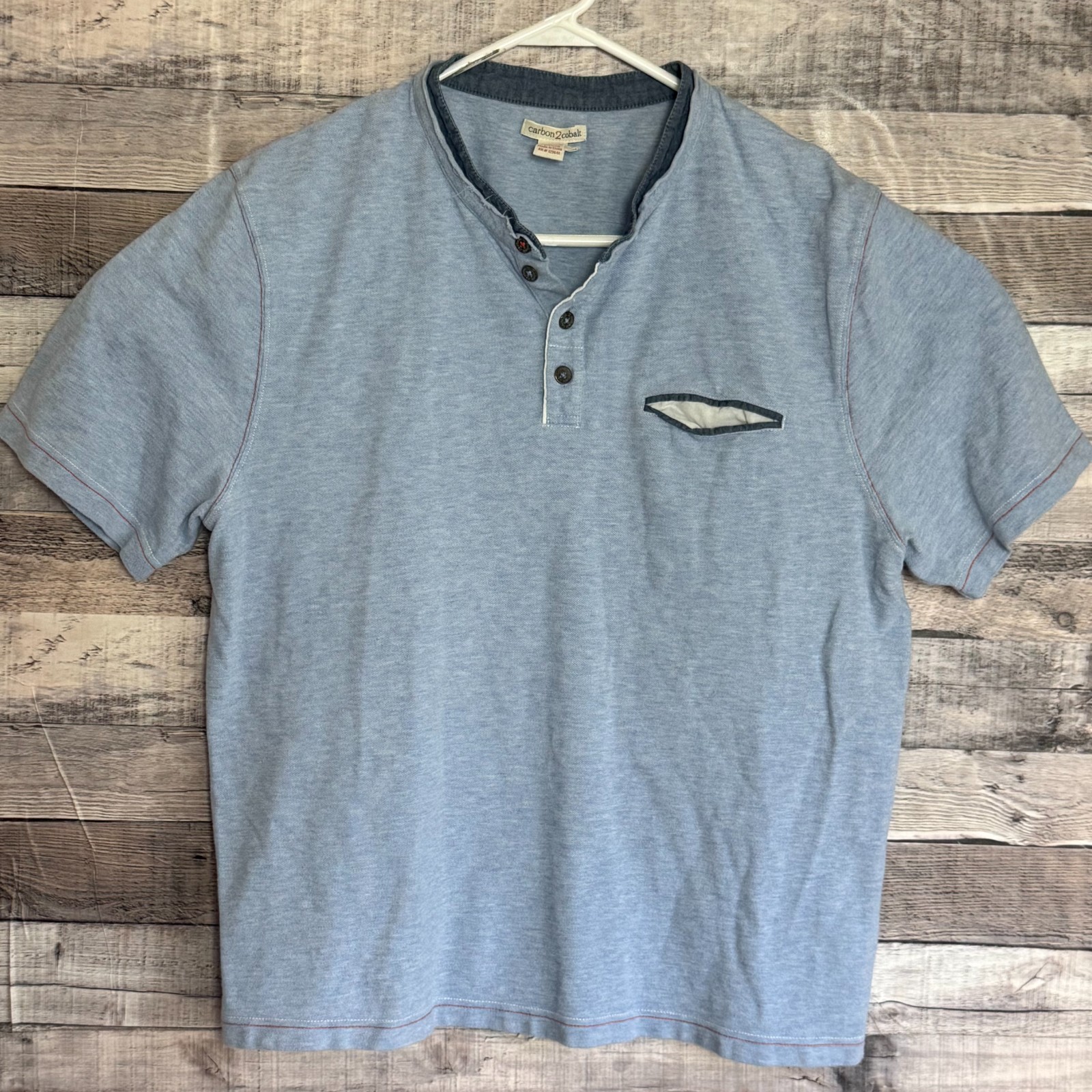 Carbon 2 Cobalt Henley Shirt Mens Large Blue Short Sleeve Preppy Casual
