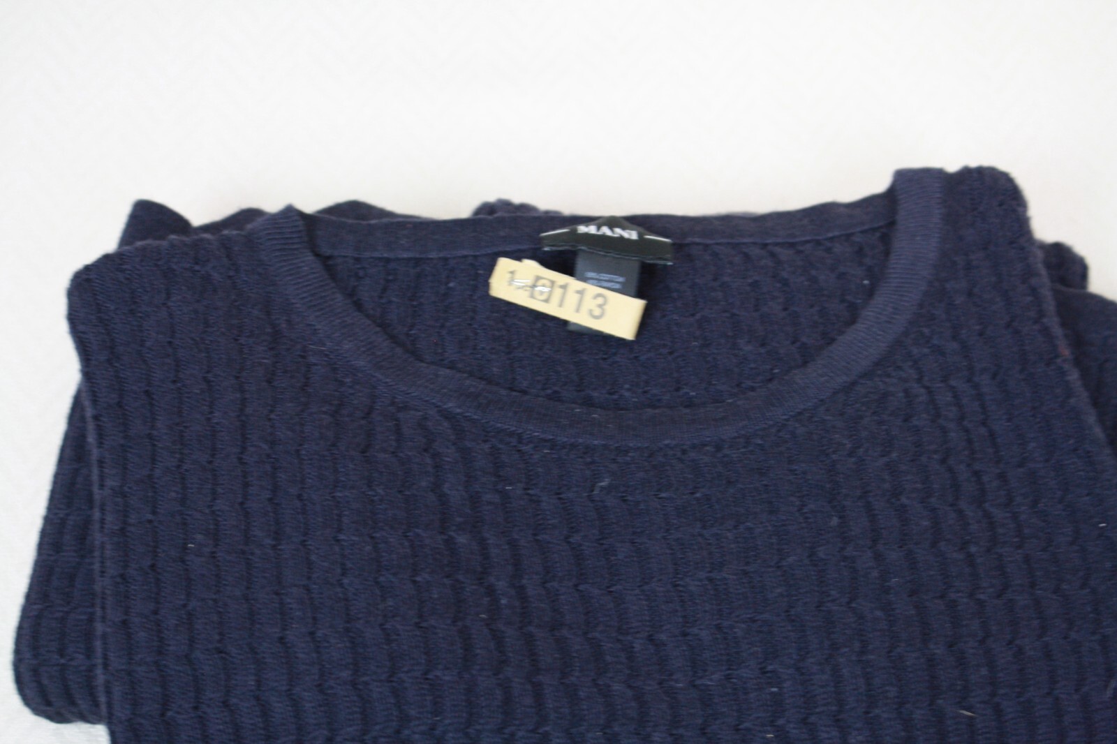 MANI Vintage Mens Black Crew Neck Tee Fine Cable Knit Cotton Rayon Blend Large