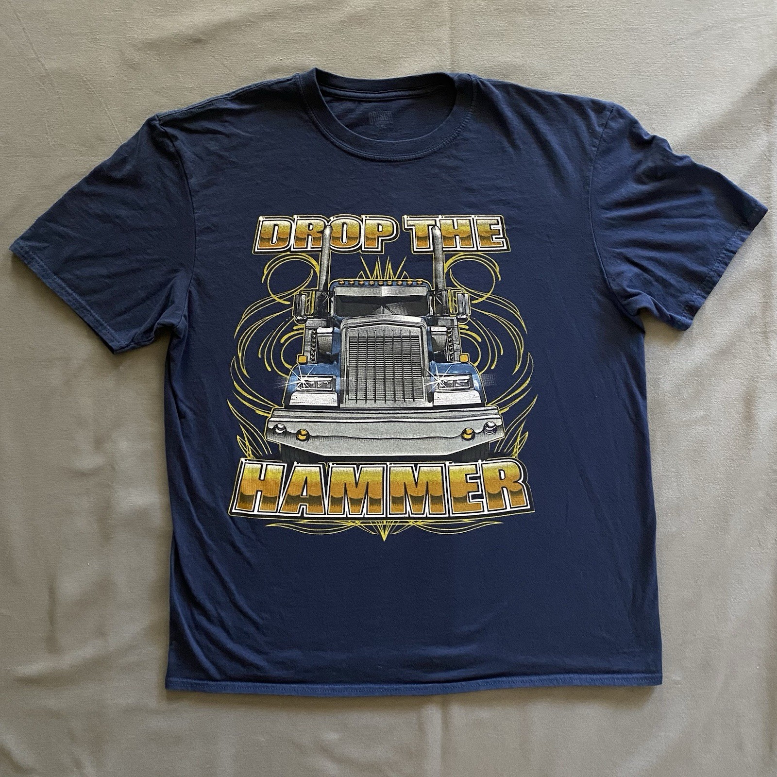 Brisco Brands 18 Wheeler Truck T Shirt Mens XL Navy Blue “Drop The Hammer” Cars