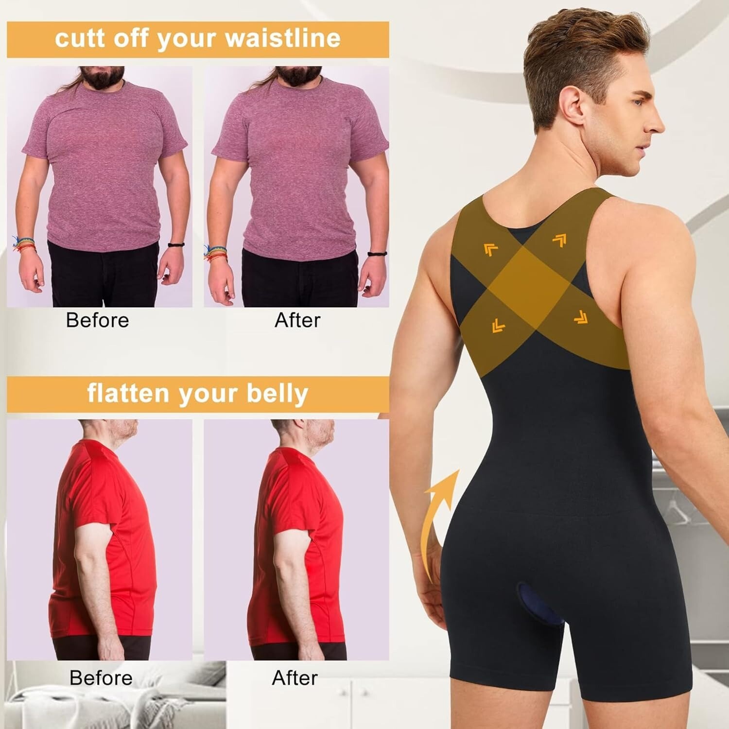 Fajas Colombianas Para Hombre Men Compression Full Body Shaper Workout Bodysuit