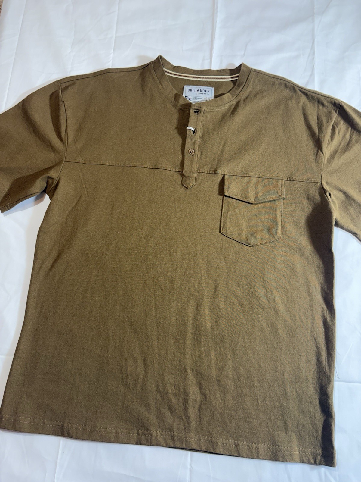 Outlander Men’s Brown Solid Henley Neck Short Sleeve Pocket T-Shirt, M Regular