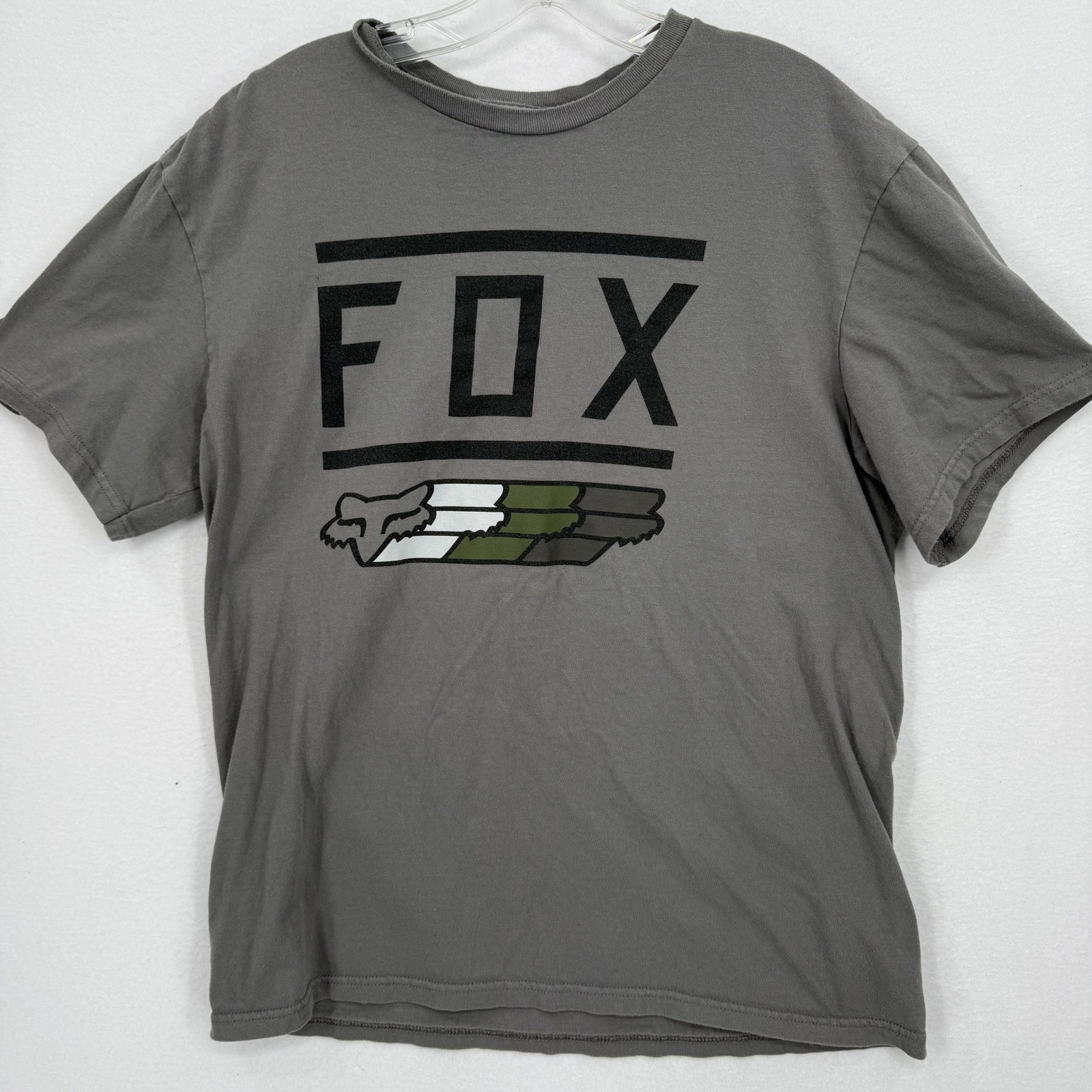 Fox Racing T-Shirt Mens Large Gray Black Graphic Short Sleeve Cotton Tee Logo
