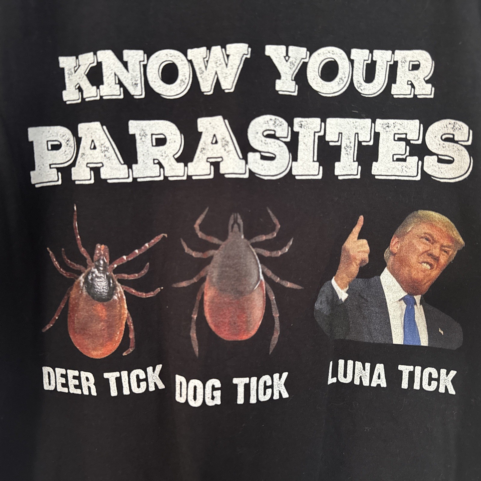 Know Your Parasites – Deer Tick/ Dog Tick/ Luna Tick Anti Trump T-Shirt -Size XL