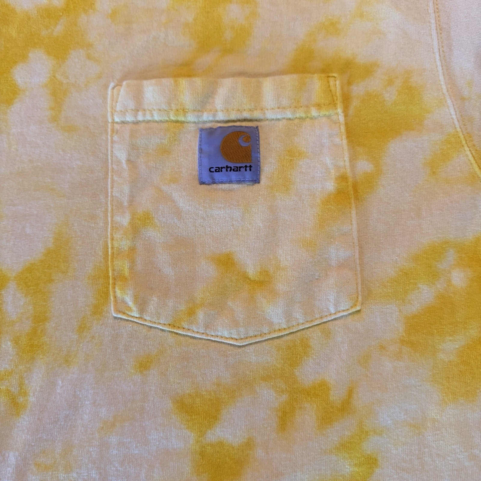 Carhartt Tie Dye Pocket T Shirt Yellow White Workwear Men’s Large USA Style