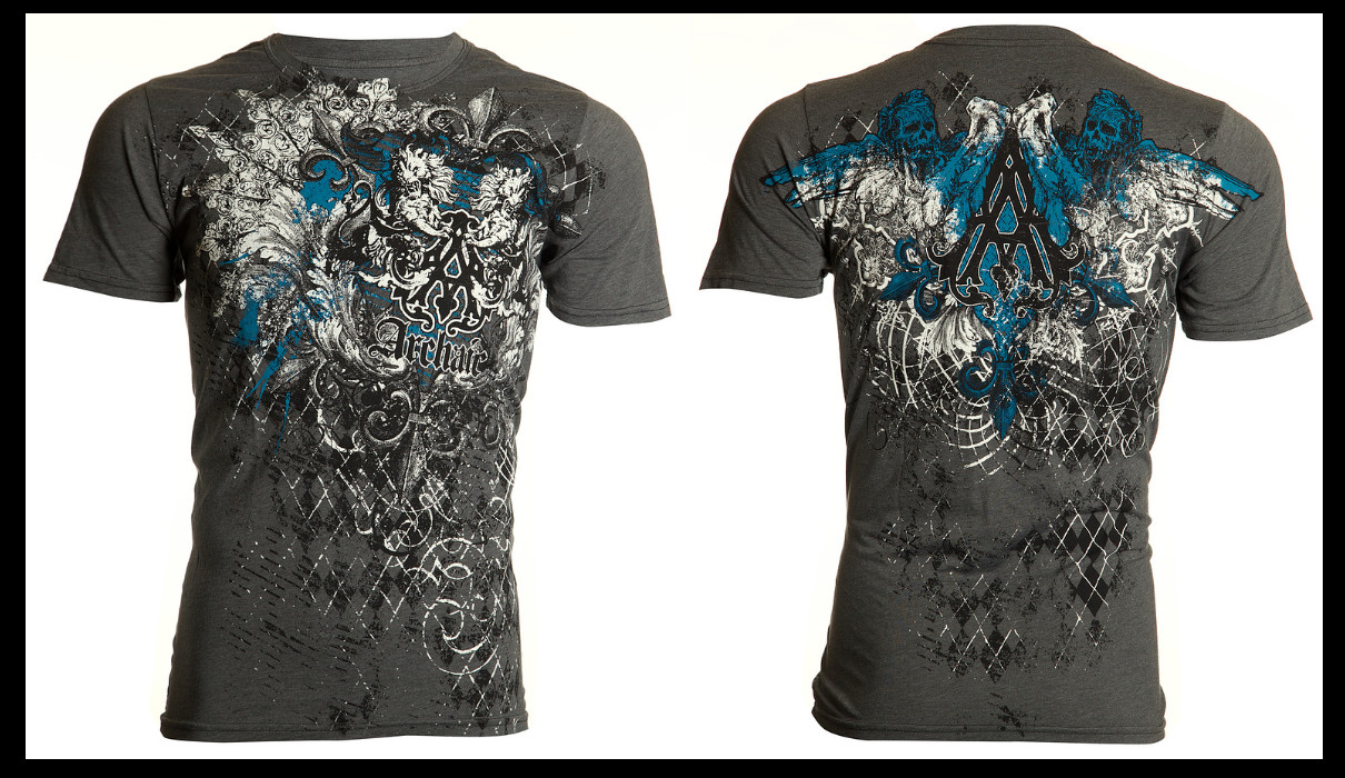 ARCHAIC by AFFLICTION Charcoal QUILTED Short Sleeve Slim Fit Y2K T-shirt NWT