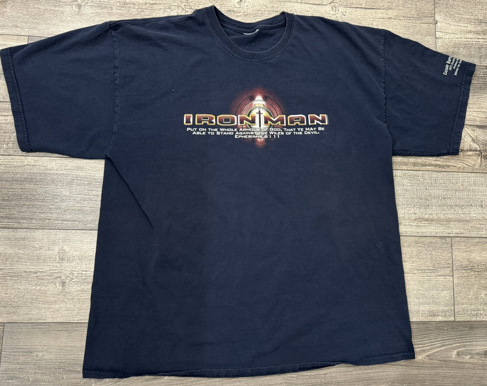 Iron Man Mens Shirt Size 2XL Armour Of God Gray Christ Christian Y2K Jesus 2000s