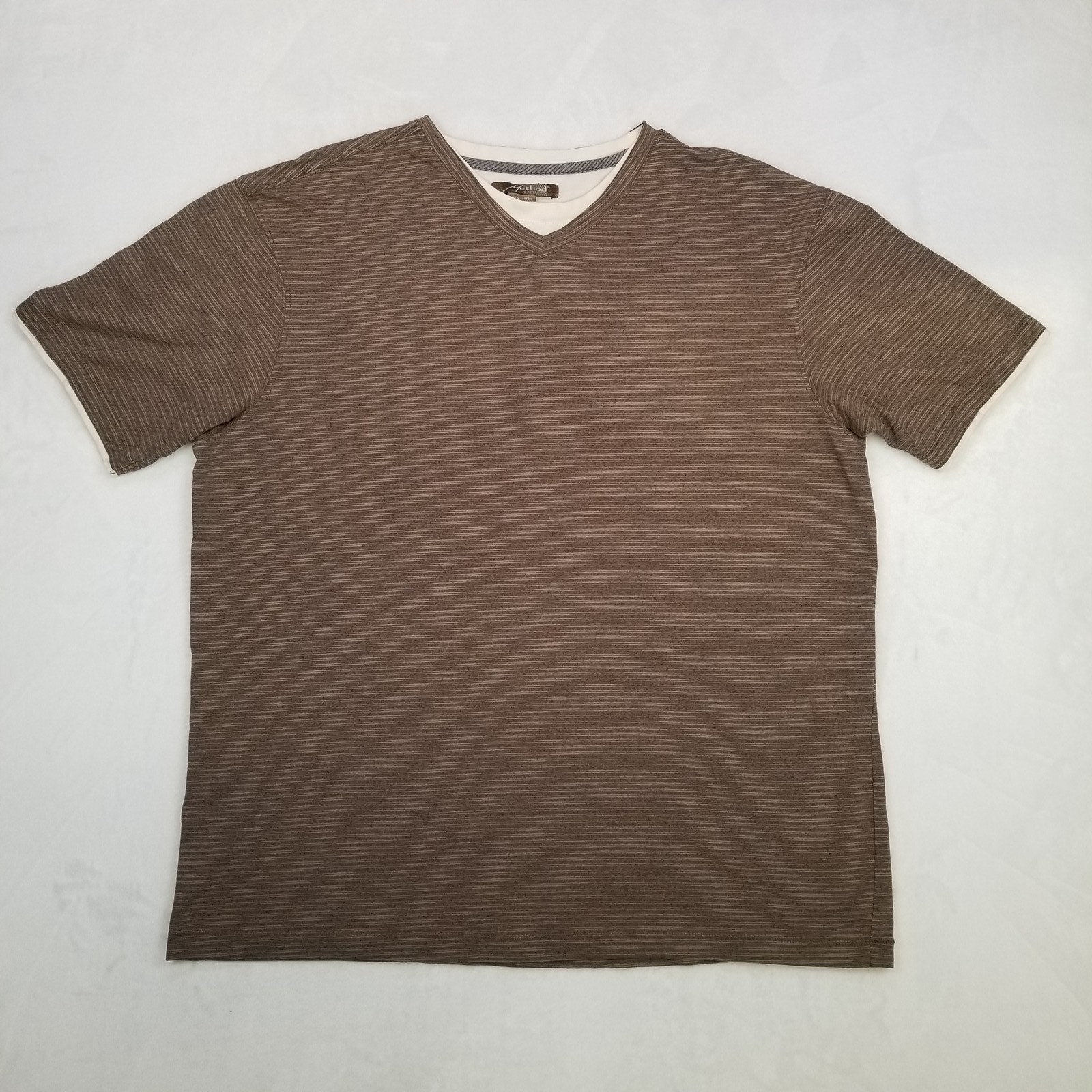 Method Brown Stripe T-Shirt Men’s Large Contrast Trim Soft Knit V-Neck Casual