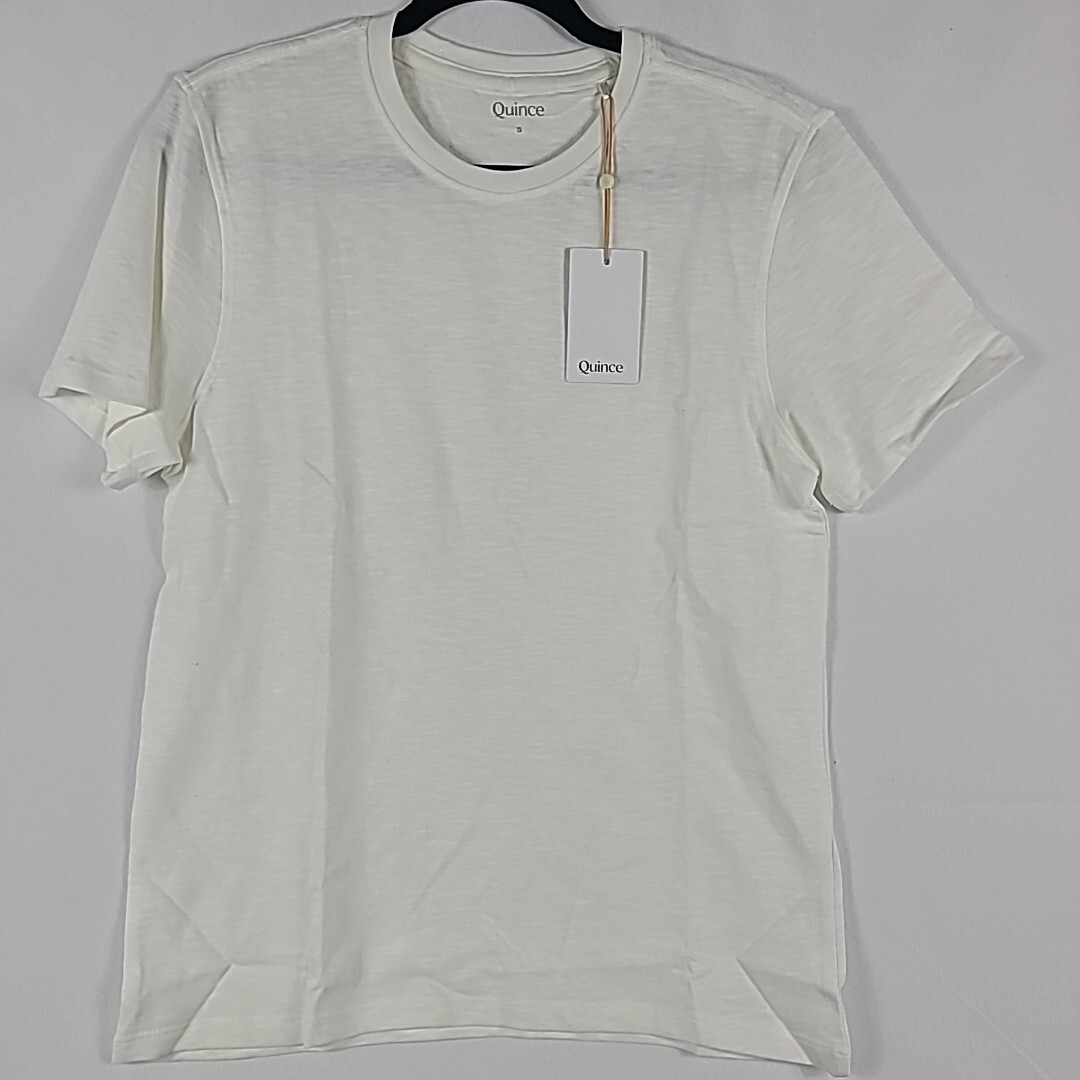 NEW QUINCE Men’s 100% Organic Cotton White Slub Crew Neck Tee Shirt Size S NWT