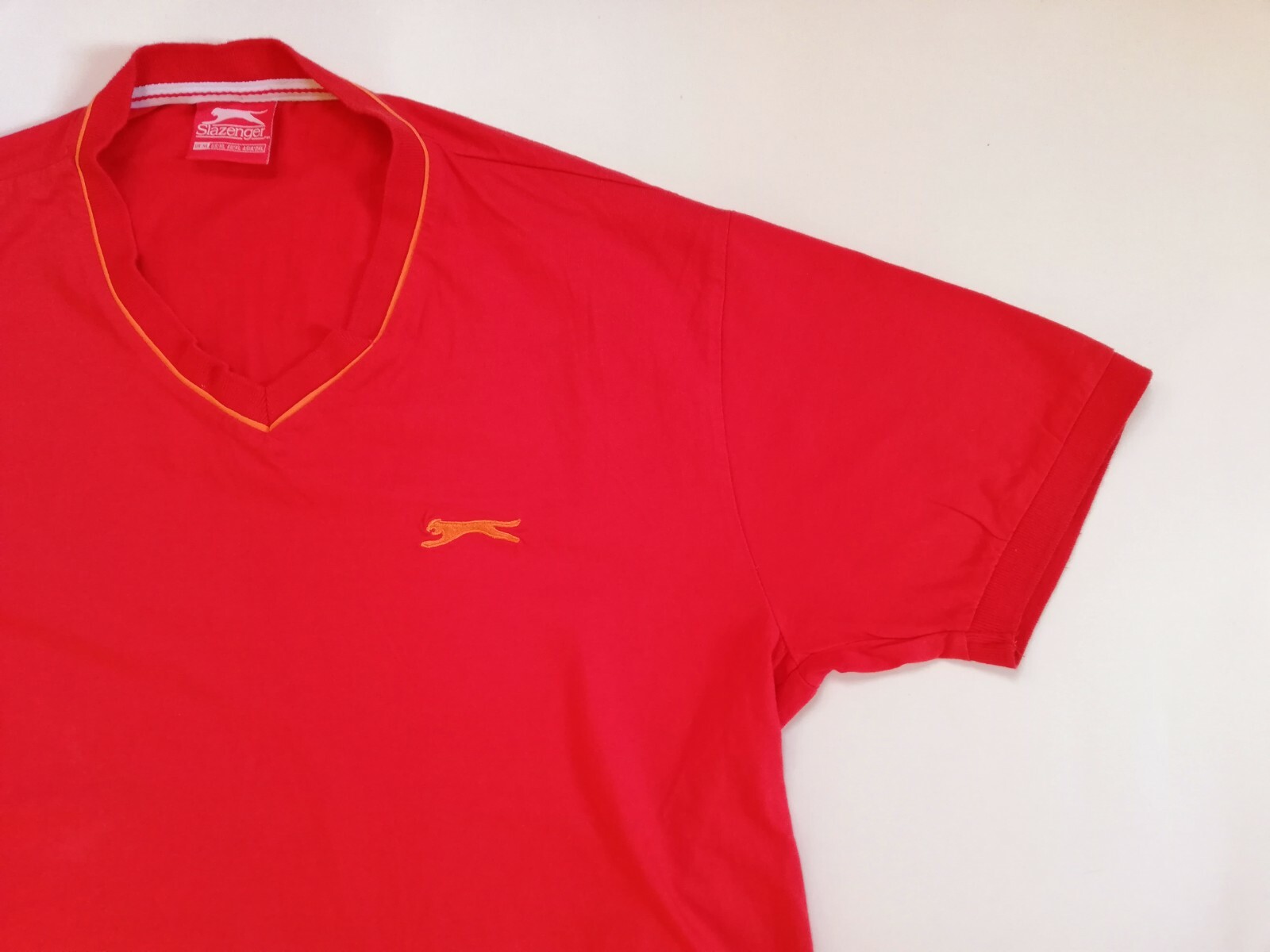 Slazenger T-Shirt Nice Men’s Red Tee Size (XL) Short Sleeves V Neck Style Cotton