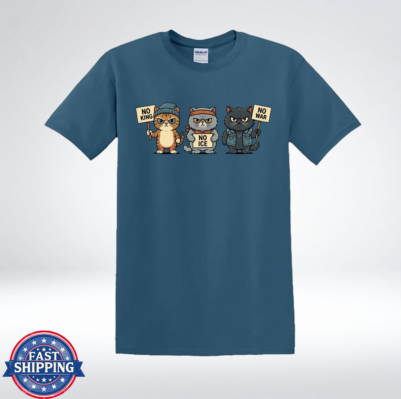 Funny Cat Protest No King No ICE No War Cute Angry Cats Graphic T-Shirt