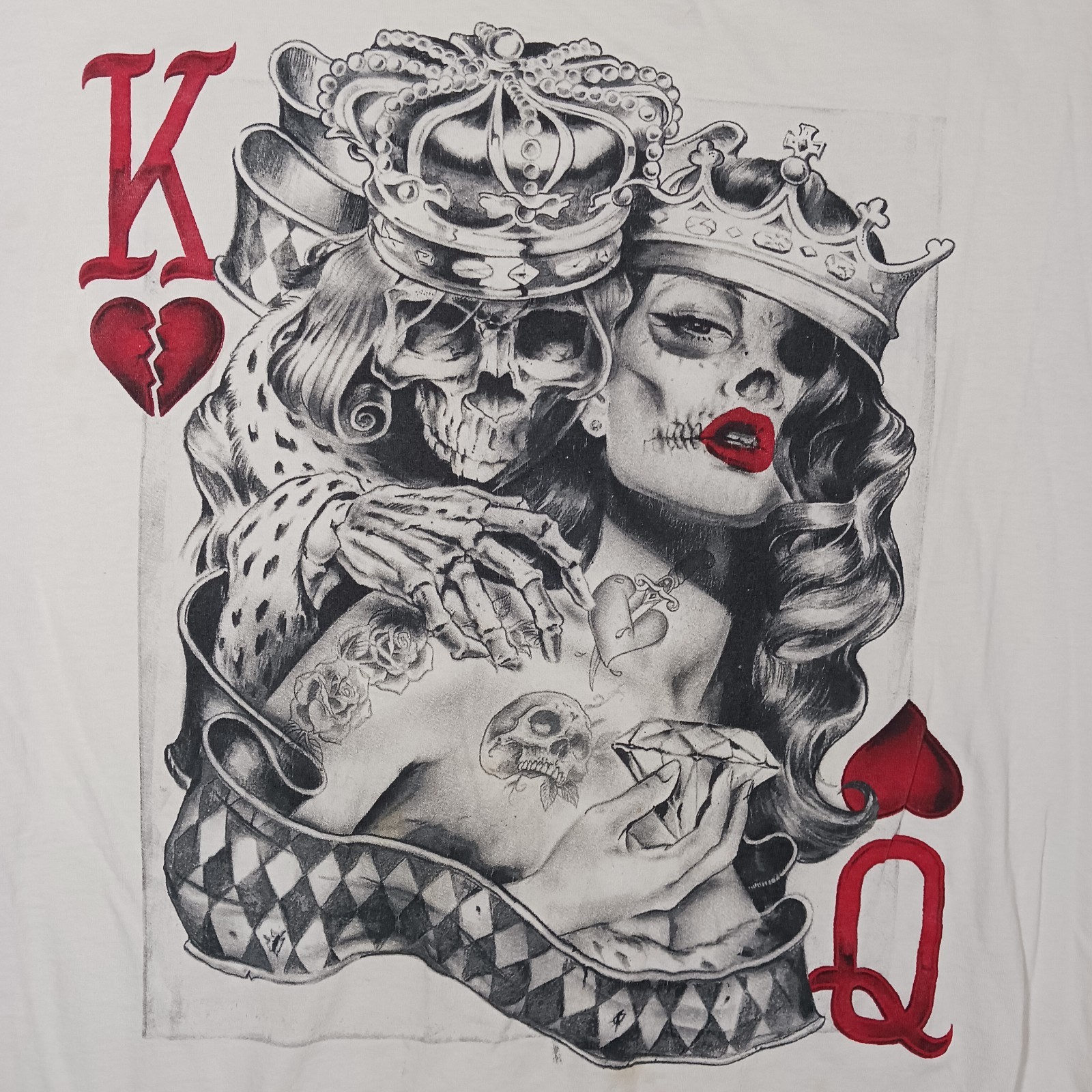 OG Abel Style King Queen Skeleton Graphic Tee 2XL White Tattoo T-Shirt XXL