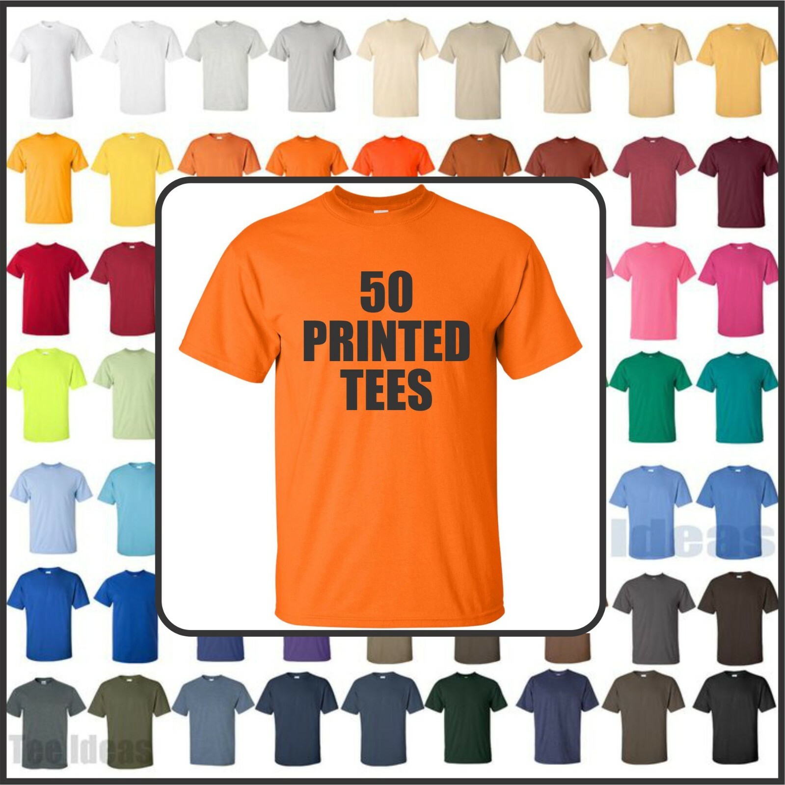 50 Printed cotton tees (small thru XL) – front only
