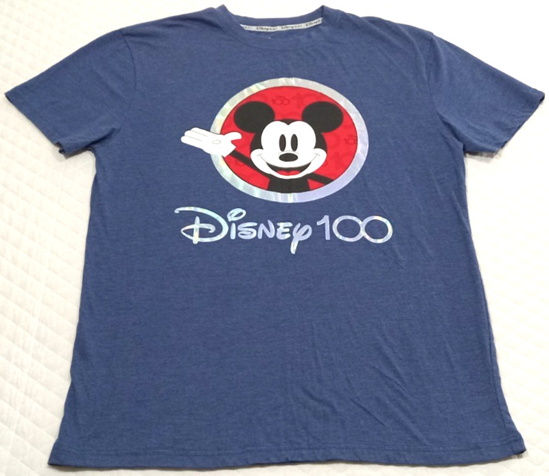 Disney Mickey Mouse Men’s Large T-Shirt 100 Years Of Wonder Logo Heather Blue