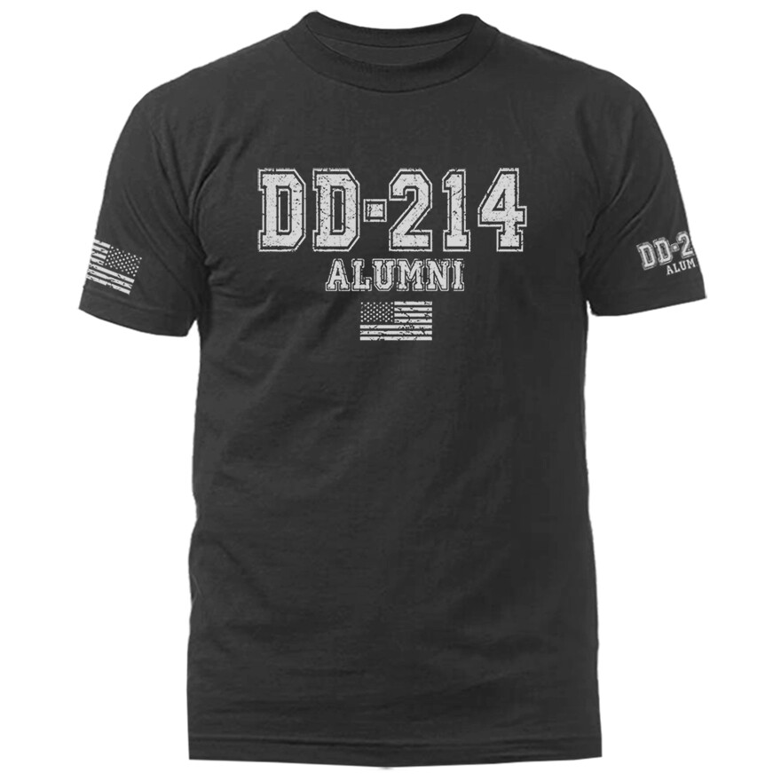 DD214 Alumni Military Patriotic US Flag US Army Veteran Graphic T-shirt