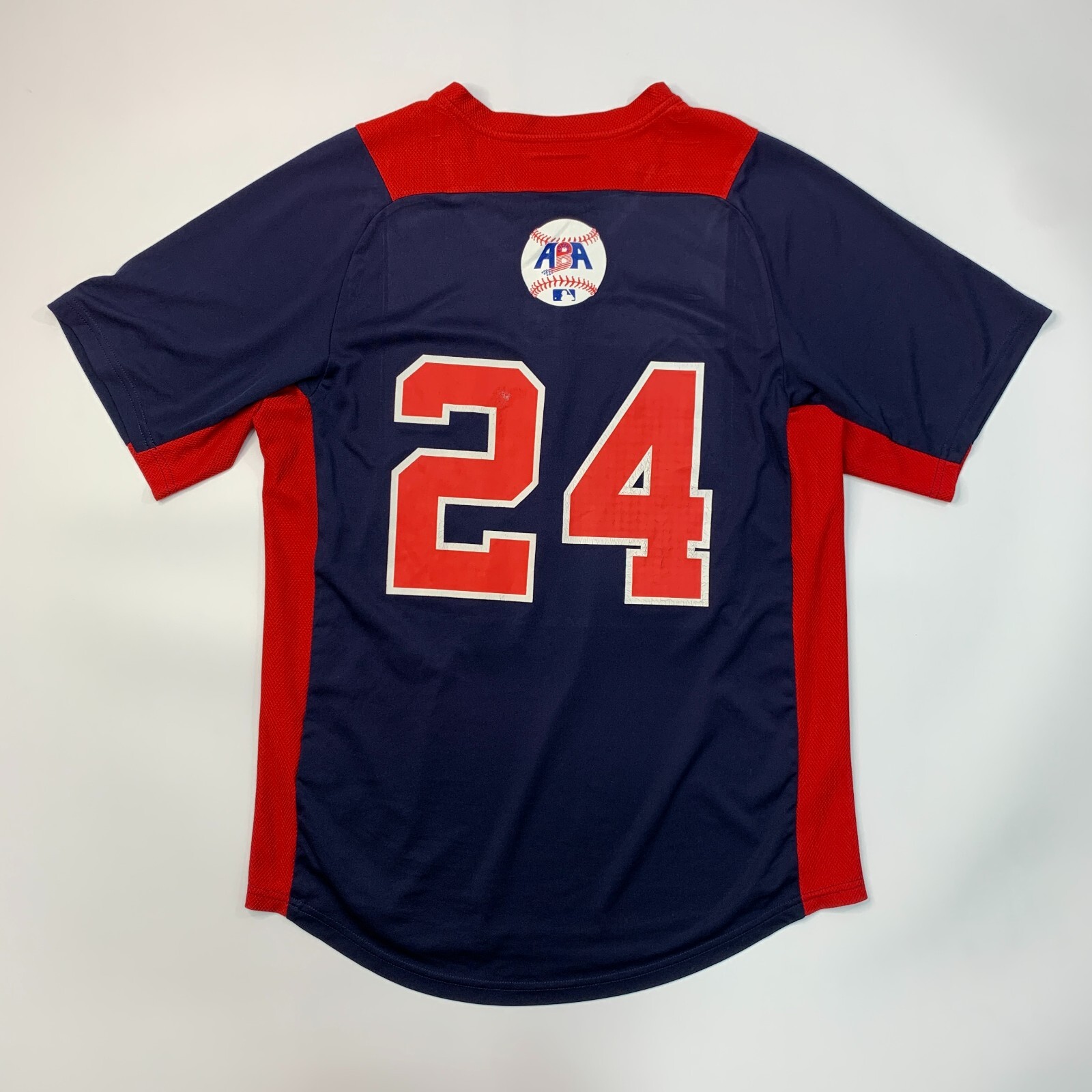 New Era ABA Baseball Jersey Mens M Medium Navy Blue Red Henley Short Sleeve