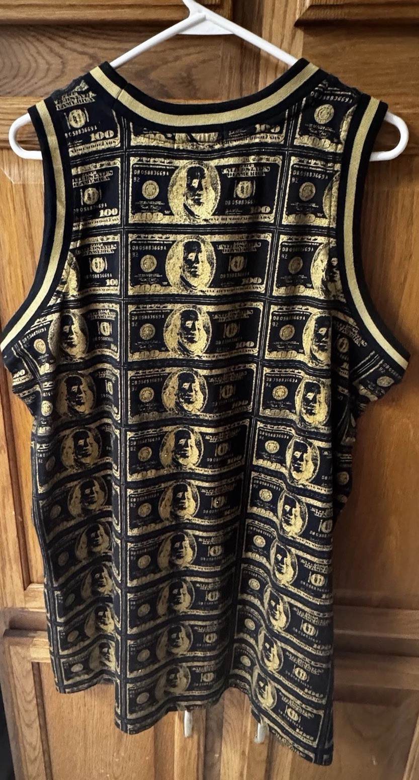 PWT classic And Cool Men’s Top Dollar Bill Print Size M Mettalic Gold And black