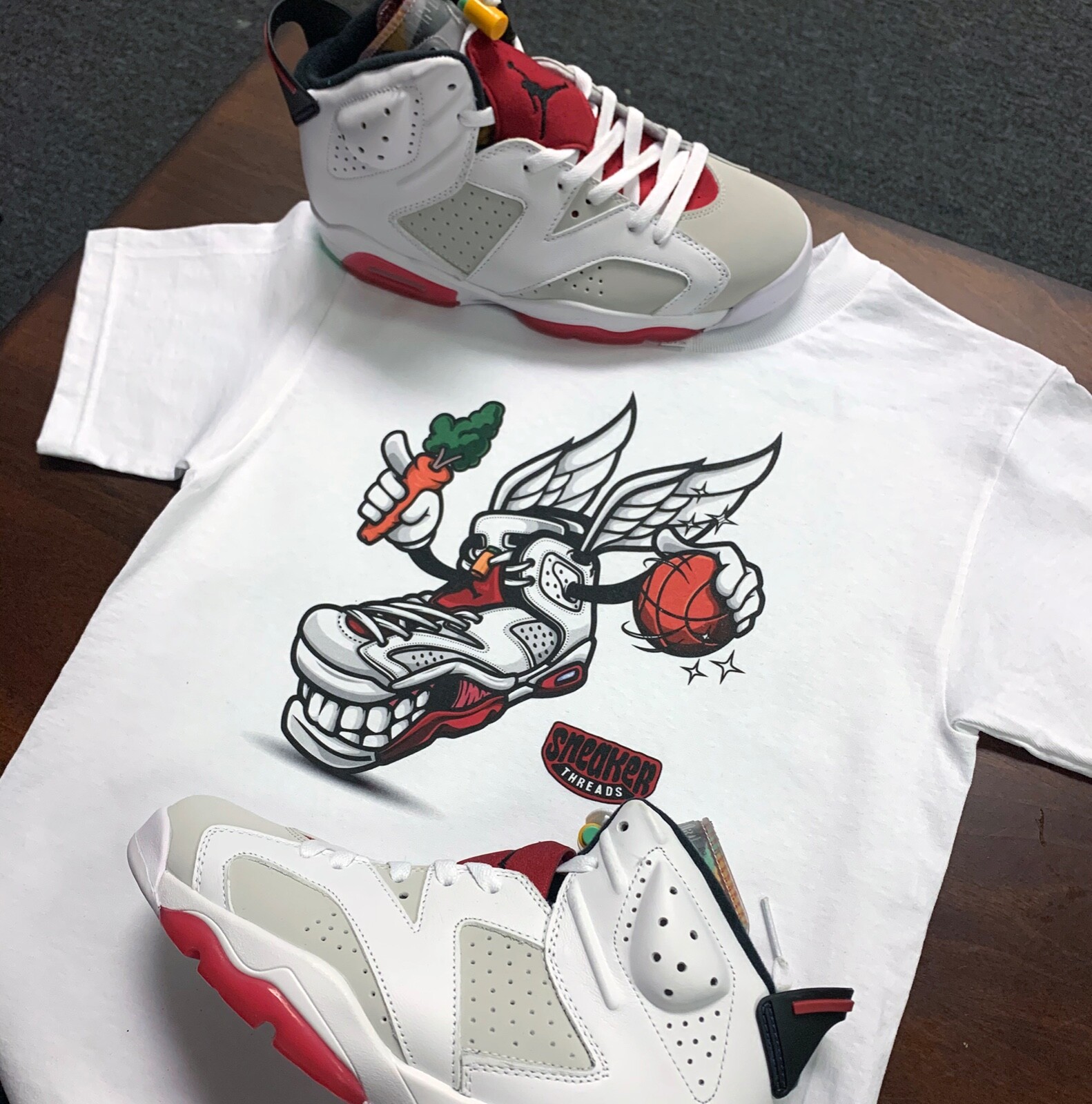 Shirt Match Jordan 6 Hare neutral Grey Shoes – Fly Kicks Tee