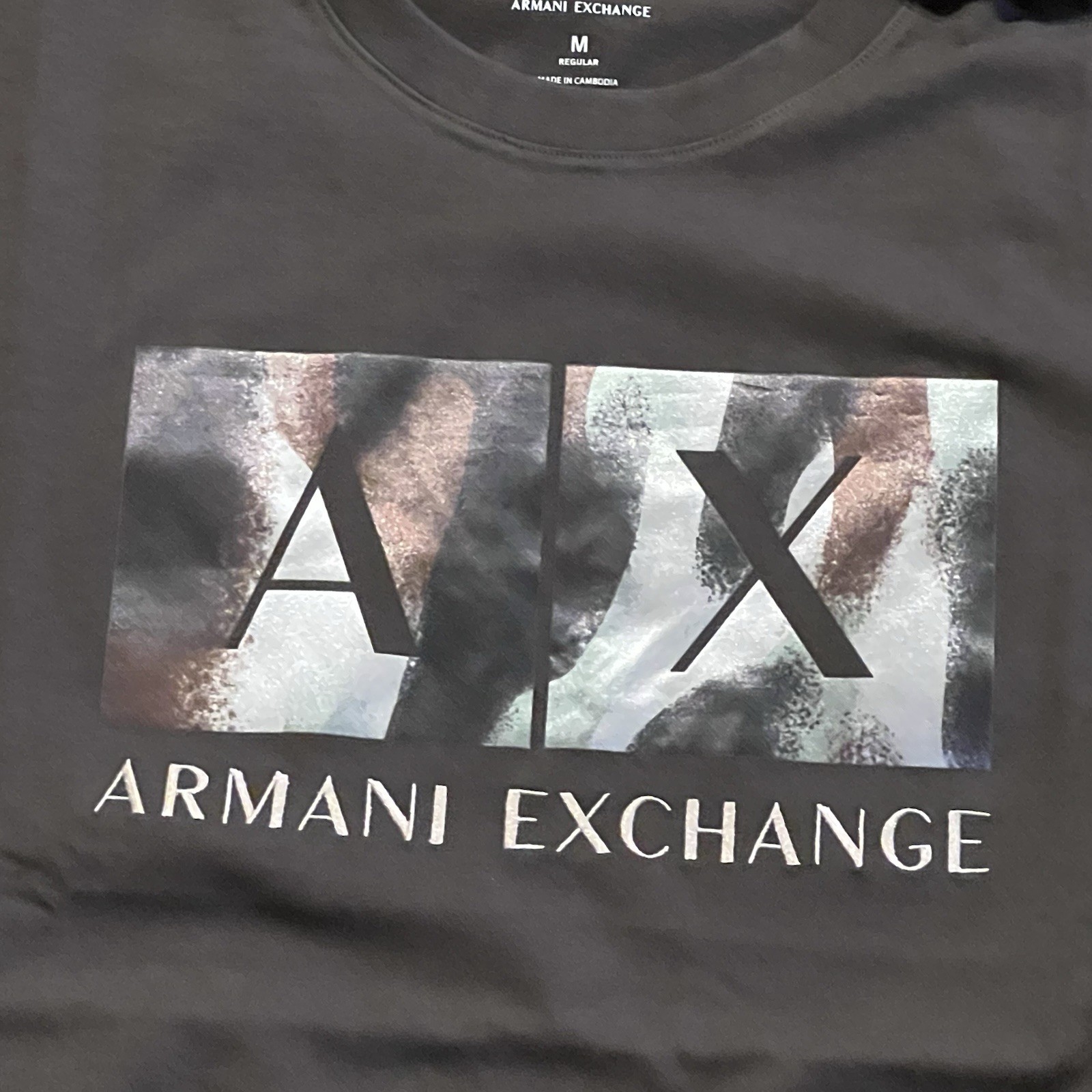 Armani Exchange Box Logo with Regular Fit Cotton T Shirt Black Olive Designer
