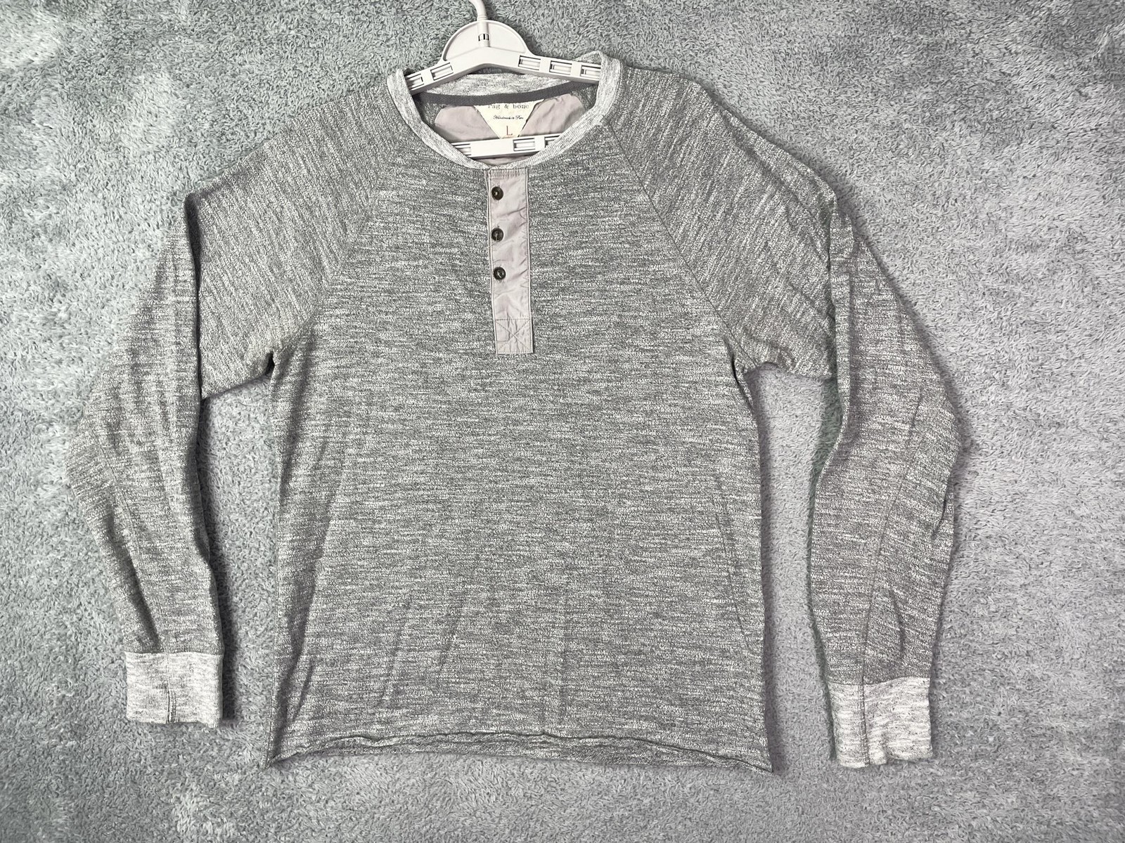 Rag & Bone Shirt Mens Large Gray Textured Long Sleeve Henley Jersey Top Casual