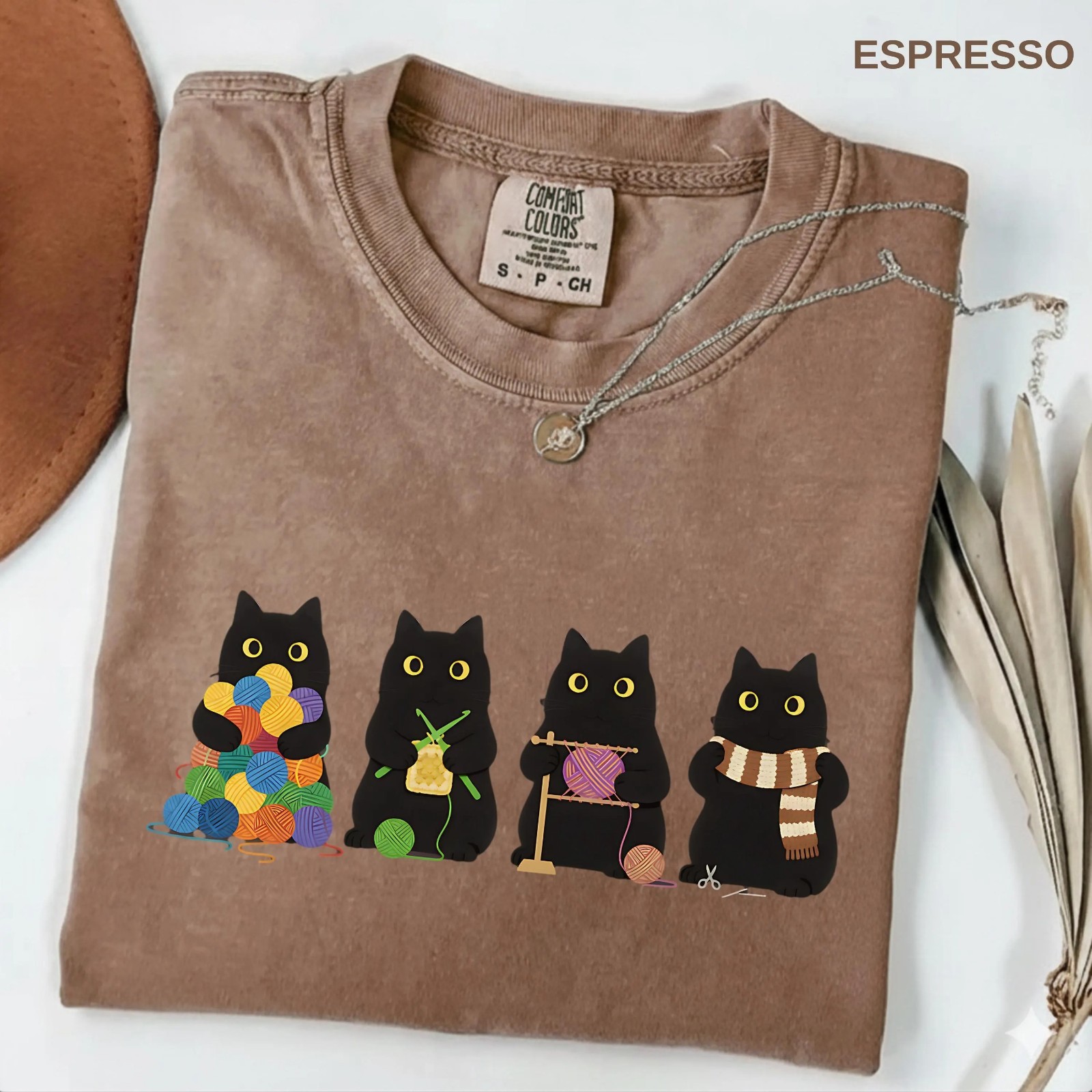Knitting Black Cat Shirt, Cute Crochet Cat Tshirt, Knitter Gift for Her T-Shirt