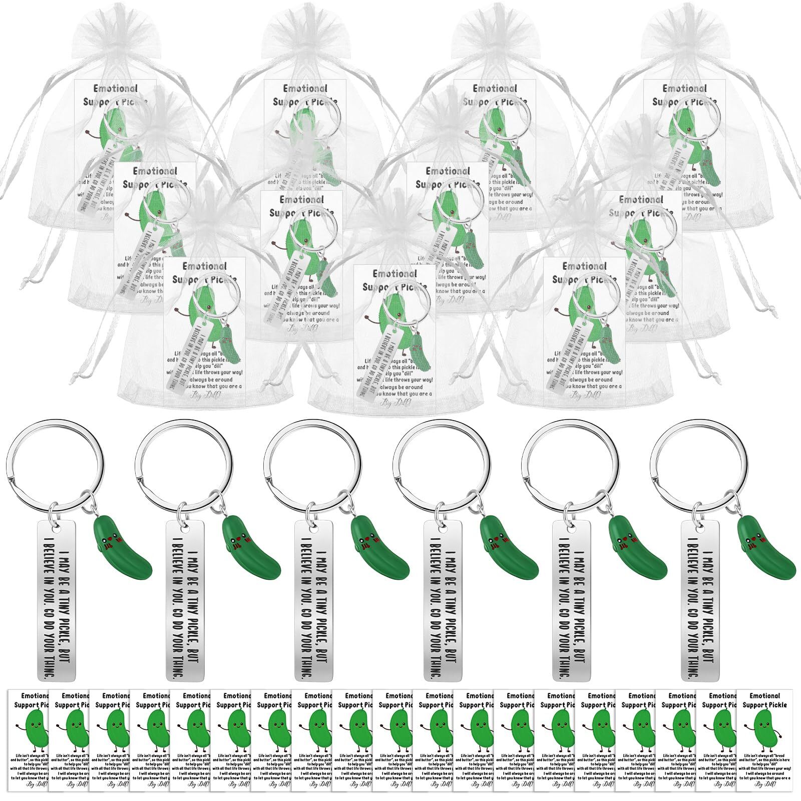 20 Sets Christmas Positive Pickles Gifts Resin Keychains with Card Bag Emotio…