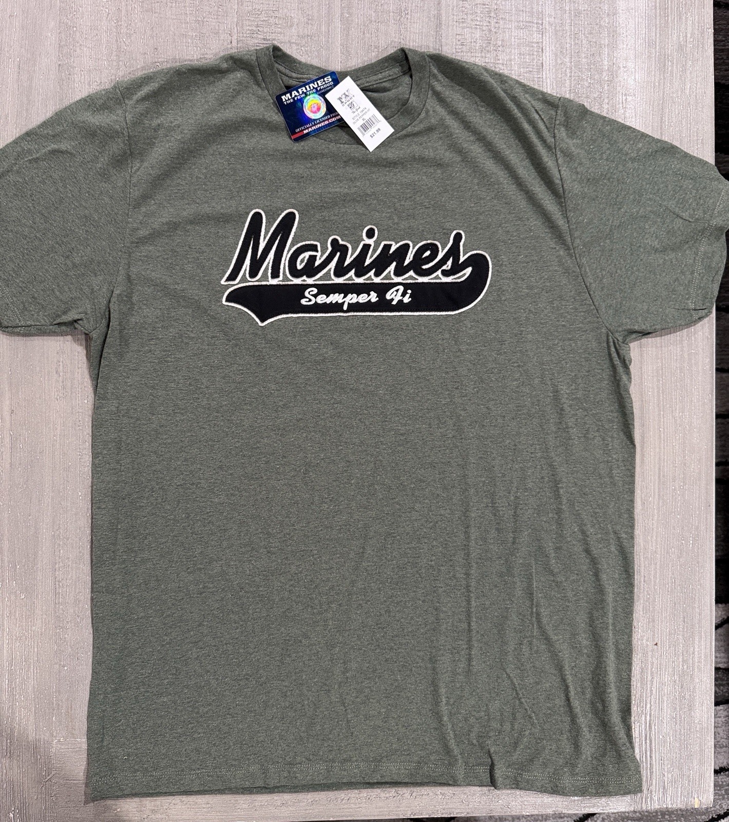 USMC “Marines – Semper FI” Embroidered Logo Green Heather T-Shirt -Sz XL – NWT