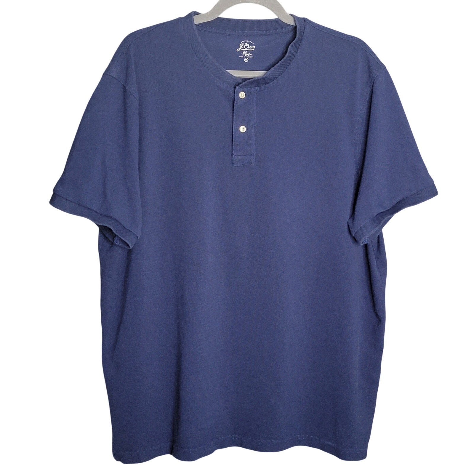 J.Crew Henley Shirt Mens XXL Blue Short Sleeve Cotton Knit Preppy Classic Casual
