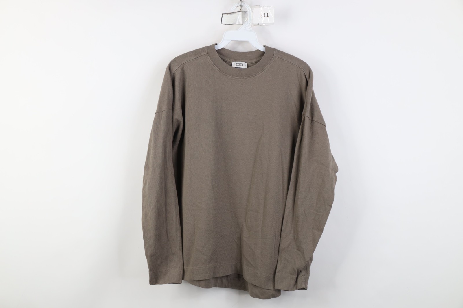 AYR All Year Round Mens Small Blank Cotton Ribbed Knit Long Sleeve T-Shirt Beige